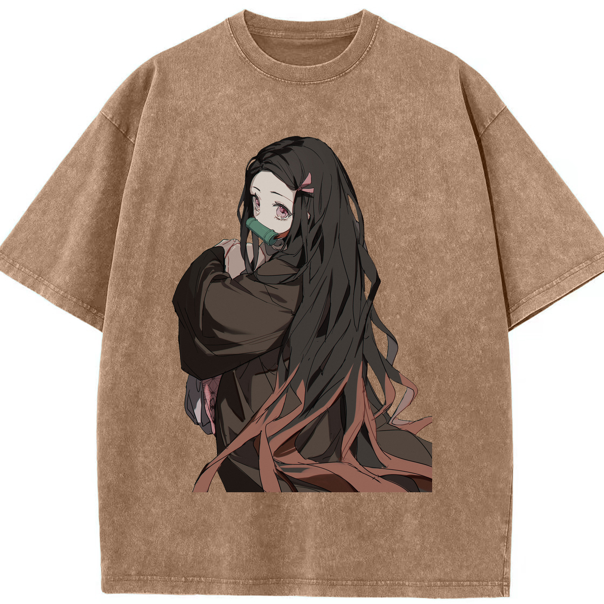 （画像用） 鬼滅の刃（きめつのやいば）竈門 禰󠄀豆子／かまど ねずこ Kamado Nezuko 綿100% ヴィンテージ風 半袖Tシャツ（フロントプリント）
