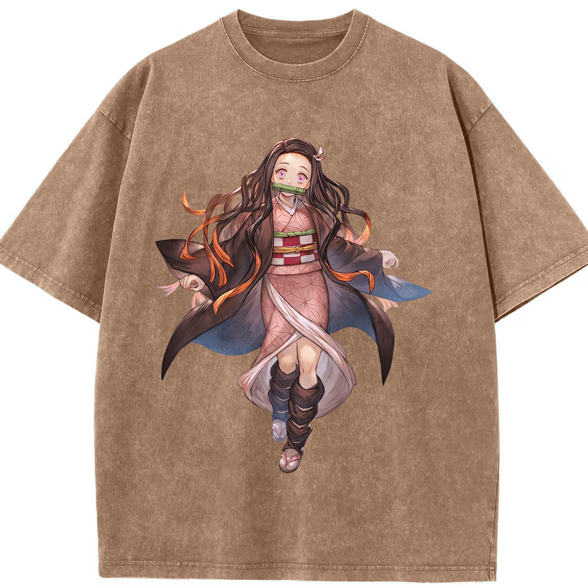 （画像用） 鬼滅の刃（きめつのやいば）竈門 禰󠄀豆子／かまど ねずこ Kamado Nezuko 綿100% ヴィンテージ風 半袖Tシャツ（フロントプリント）