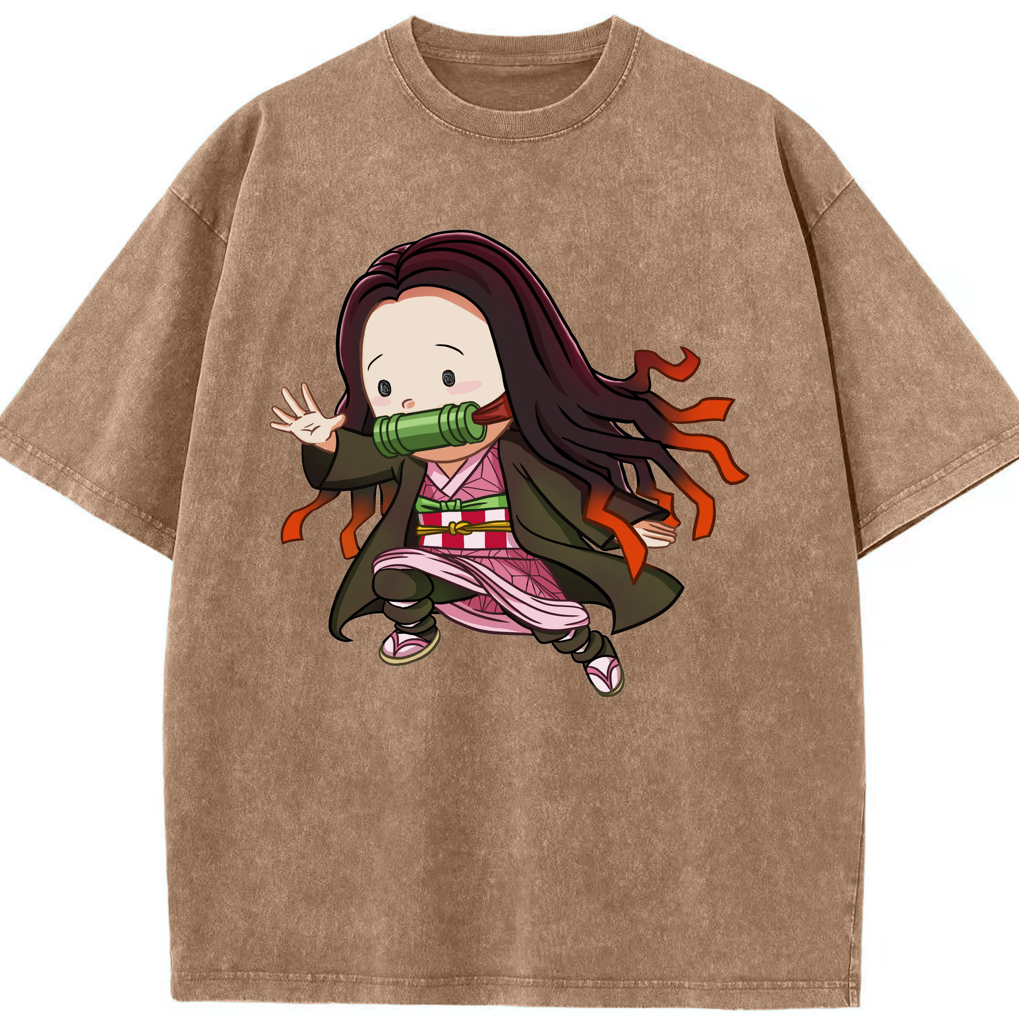 （画像用） 鬼滅の刃（きめつのやいば）竈門 禰󠄀豆子／かまど ねずこ Kamado Nezuko 綿100% ヴィンテージ風 半袖Tシャツ（フロントプリント）