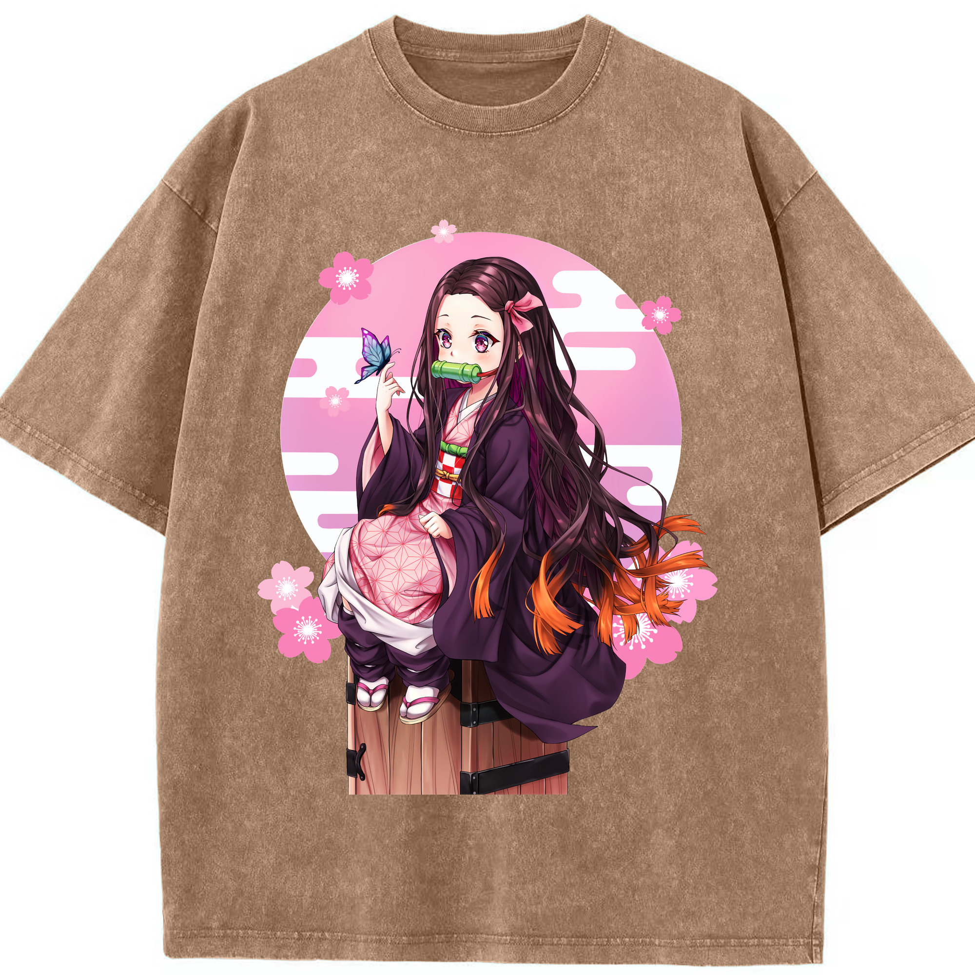 （画像用） 鬼滅の刃（きめつのやいば）竈門 禰󠄀豆子／かまど ねずこ Kamado Nezuko 綿100% ヴィンテージ風 半袖Tシャツ（フロントプリント）