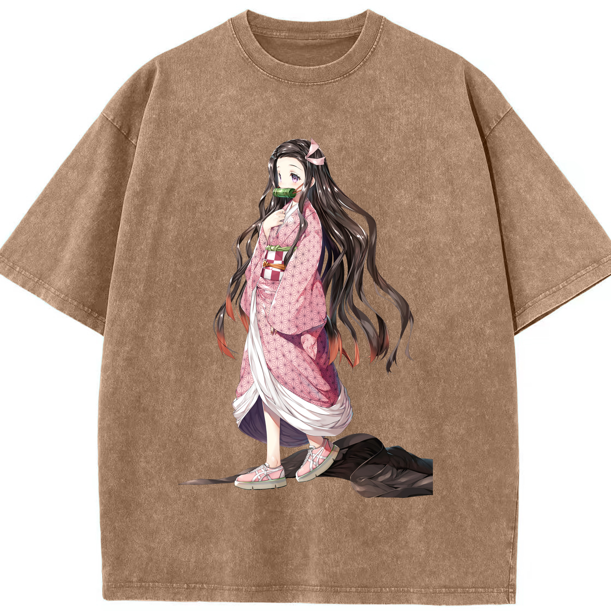 （画像用） 鬼滅の刃（きめつのやいば）竈門 禰󠄀豆子／かまど ねずこ Kamado Nezuko 綿100% ヴィンテージ風 半袖Tシャツ（フロントプリント）