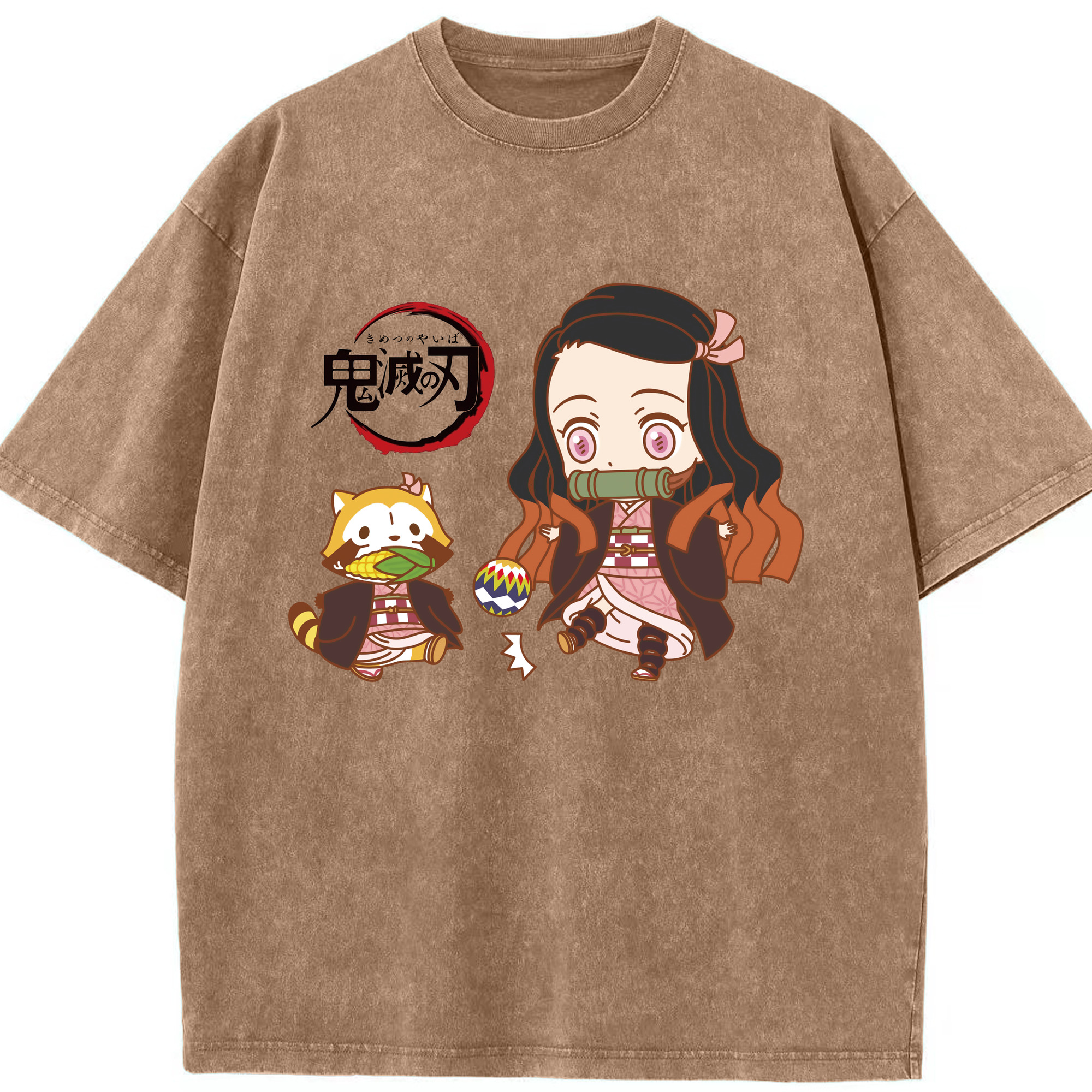 （画像用） 鬼滅の刃（きめつのやいば）竈門 禰󠄀豆子／かまど ねずこ Kamado Nezuko 綿100% ヴィンテージ風 半袖Tシャツ（フロントプリント）