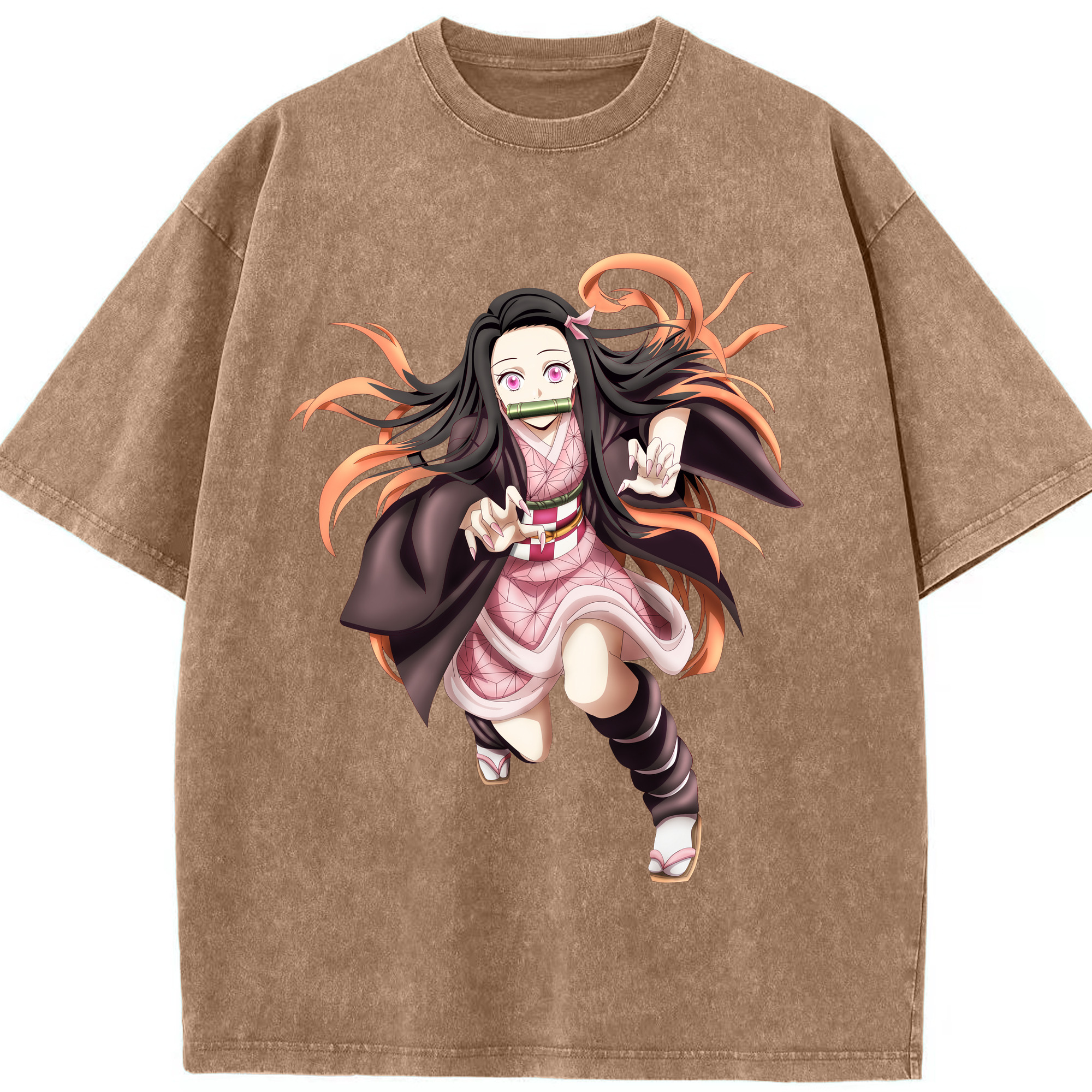 （画像用） 鬼滅の刃（きめつのやいば）竈門 禰󠄀豆子／かまど ねずこ Kamado Nezuko 綿100% ヴィンテージ風 半袖Tシャツ（フロントプリント）