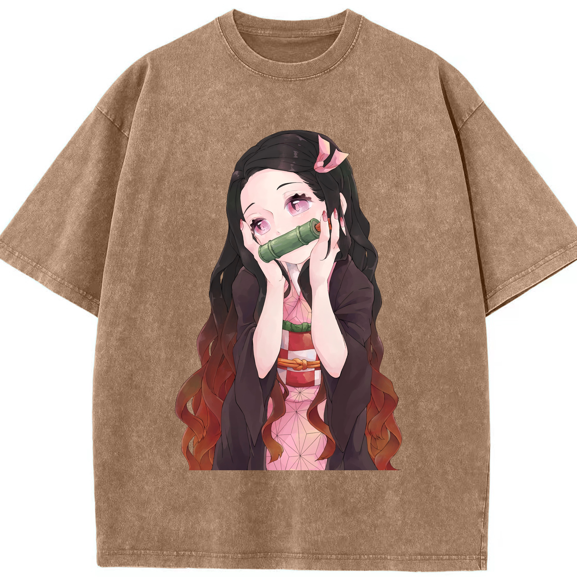 （画像用） 鬼滅の刃（きめつのやいば）竈門 禰󠄀豆子／かまど ねずこ Kamado Nezuko 綿100% ヴィンテージ風 半袖Tシャツ（フロントプリント）
