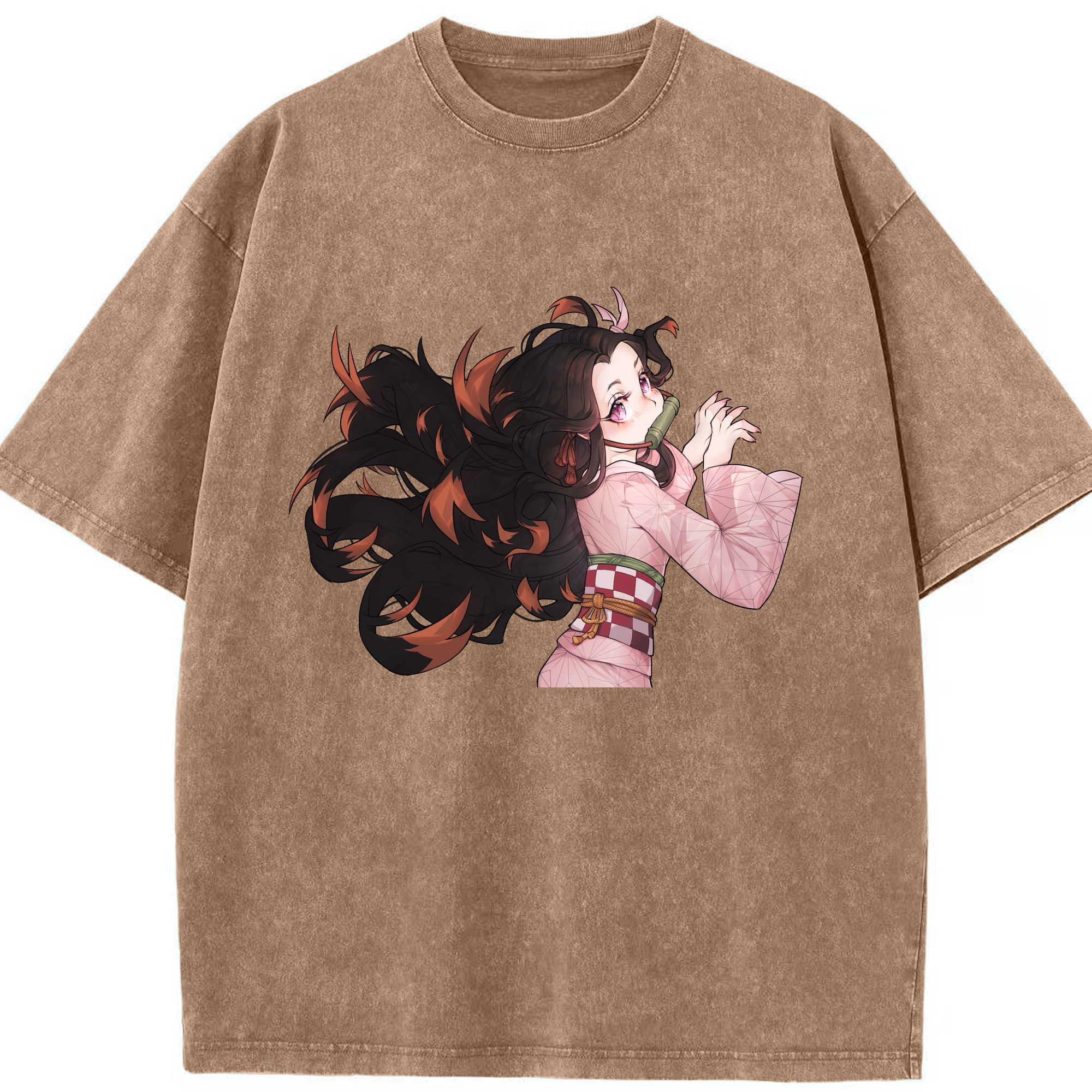 （画像用） 鬼滅の刃（きめつのやいば）竈門 禰󠄀豆子／かまど ねずこ Kamado Nezuko 綿100% ヴィンテージ風 半袖Tシャツ（フロントプリント）
