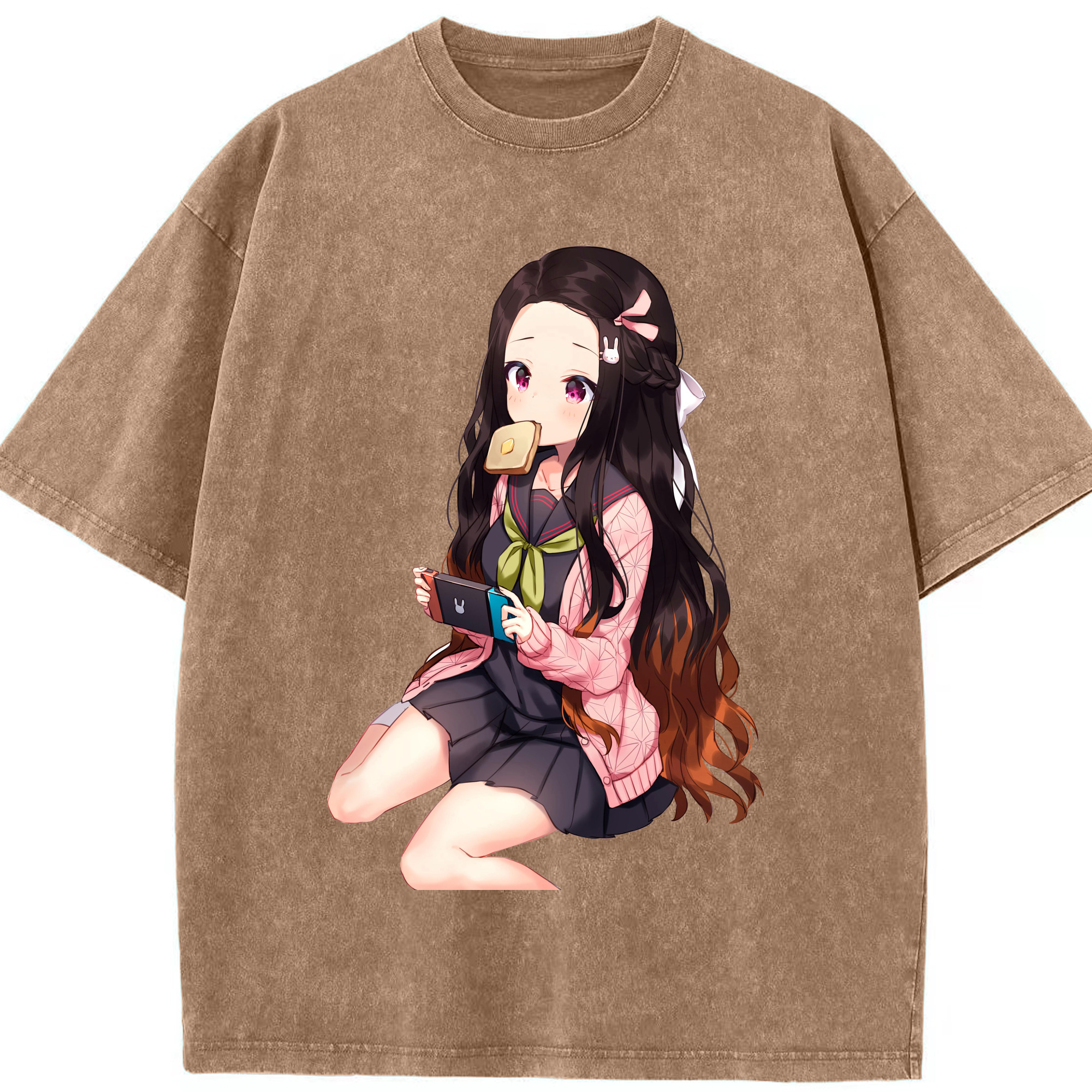 （画像用） 鬼滅の刃（きめつのやいば）竈門 禰󠄀豆子／かまど ねずこ Kamado Nezuko 綿100% ヴィンテージ風 半袖Tシャツ（フロントプリント）