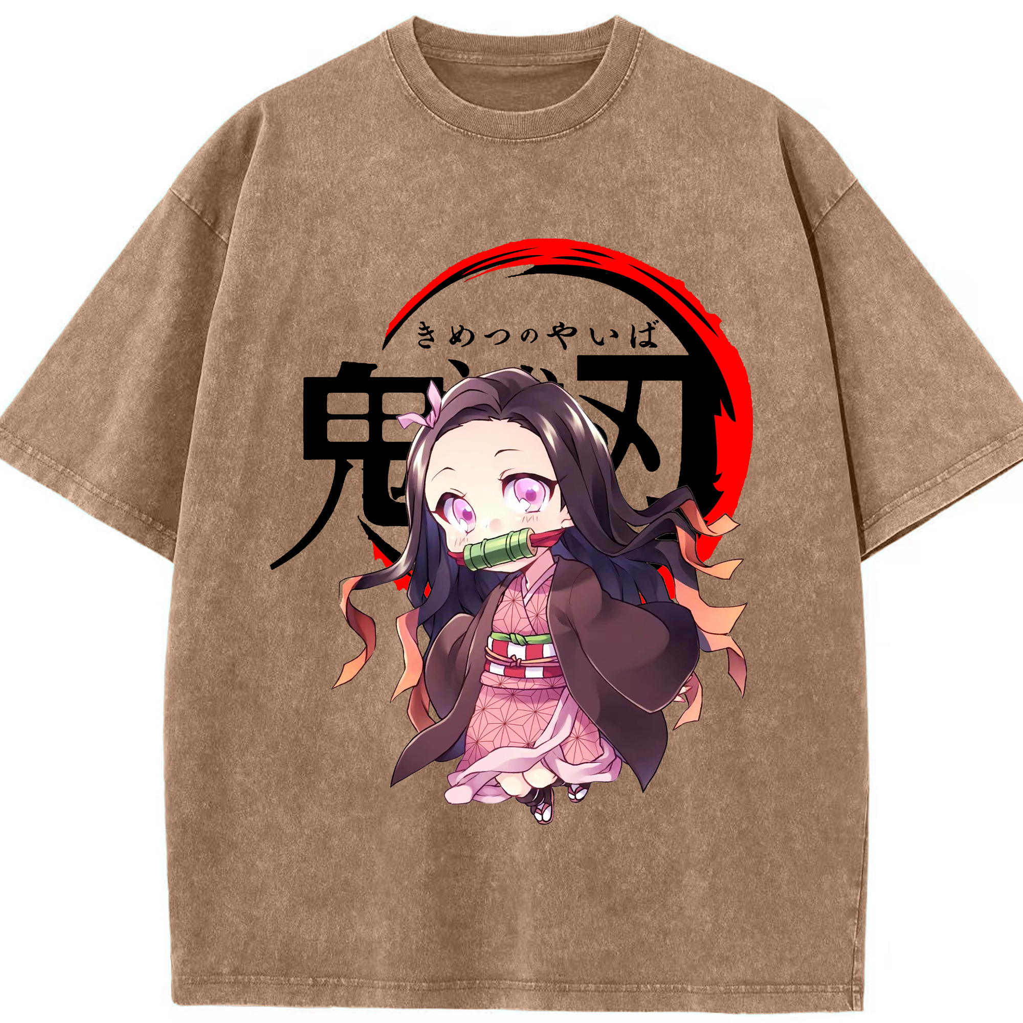 （画像用） 鬼滅の刃（きめつのやいば）竈門 禰󠄀豆子／かまど ねずこ Kamado Nezuko 綿100% ヴィンテージ風 半袖Tシャツ（フロントプリント）