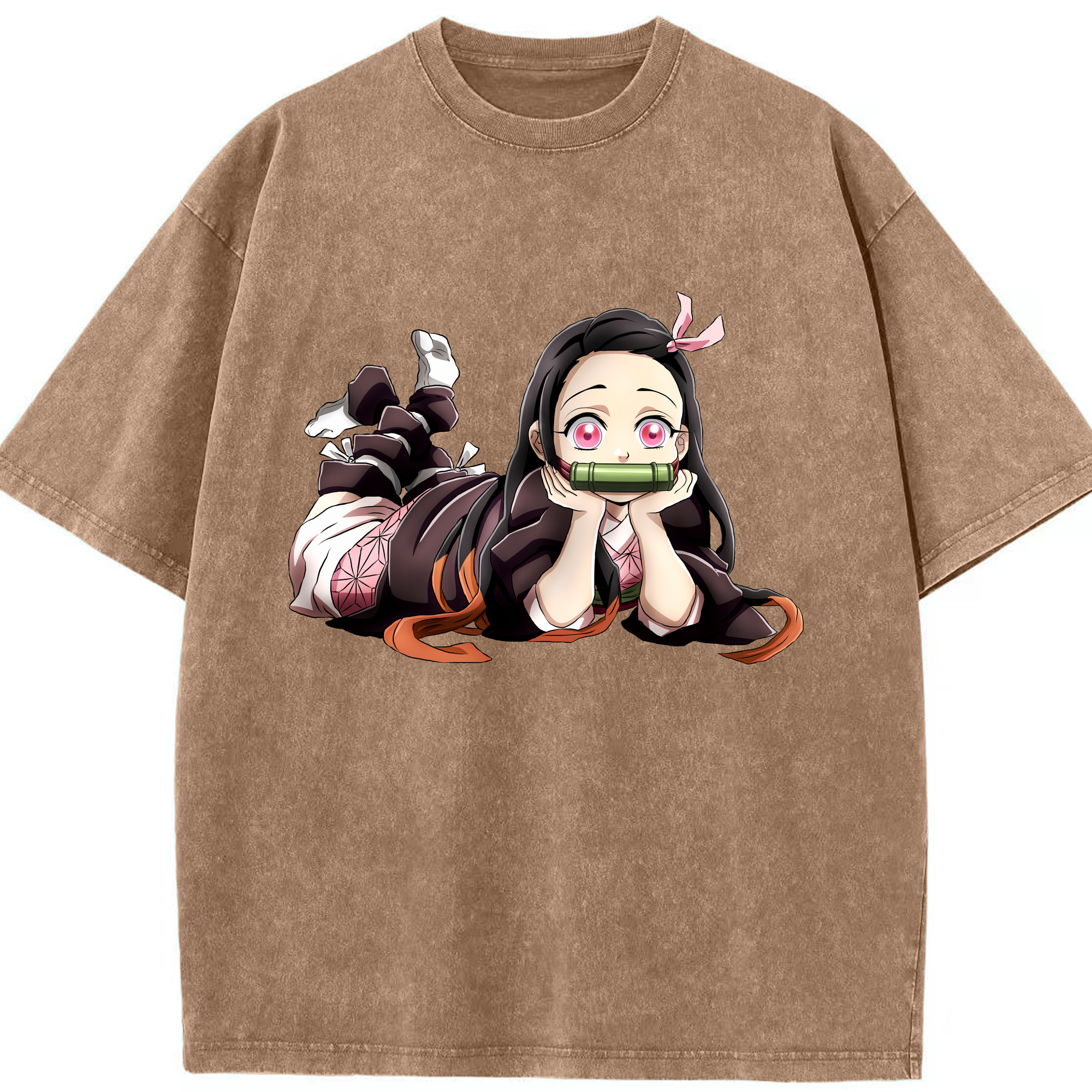 （画像用） 鬼滅の刃（きめつのやいば）竈門 禰󠄀豆子／かまど ねずこ Kamado Nezuko 綿100% ヴィンテージ風 半袖Tシャツ（フロントプリント）