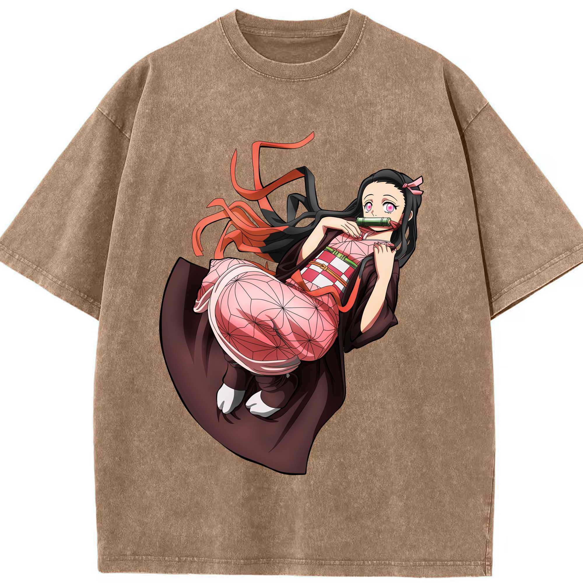 （画像用） 鬼滅の刃（きめつのやいば）竈門 禰󠄀豆子／かまど ねずこ Kamado Nezuko 綿100% ヴィンテージ風 半袖Tシャツ（フロントプリント）