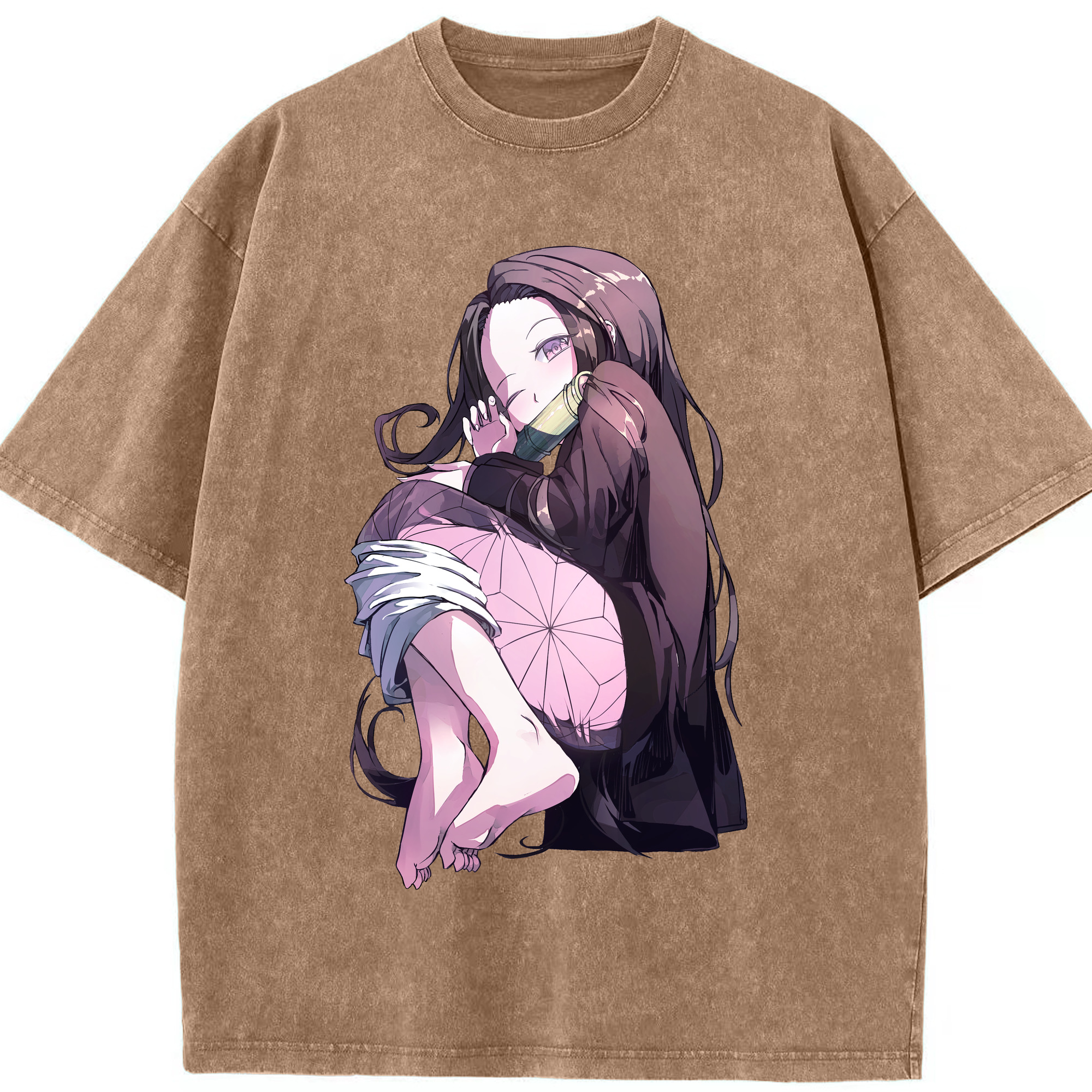（画像用） 鬼滅の刃（きめつのやいば）竈門 禰󠄀豆子／かまど ねずこ Kamado Nezuko 綿100% ヴィンテージ風 半袖Tシャツ（フロントプリント）