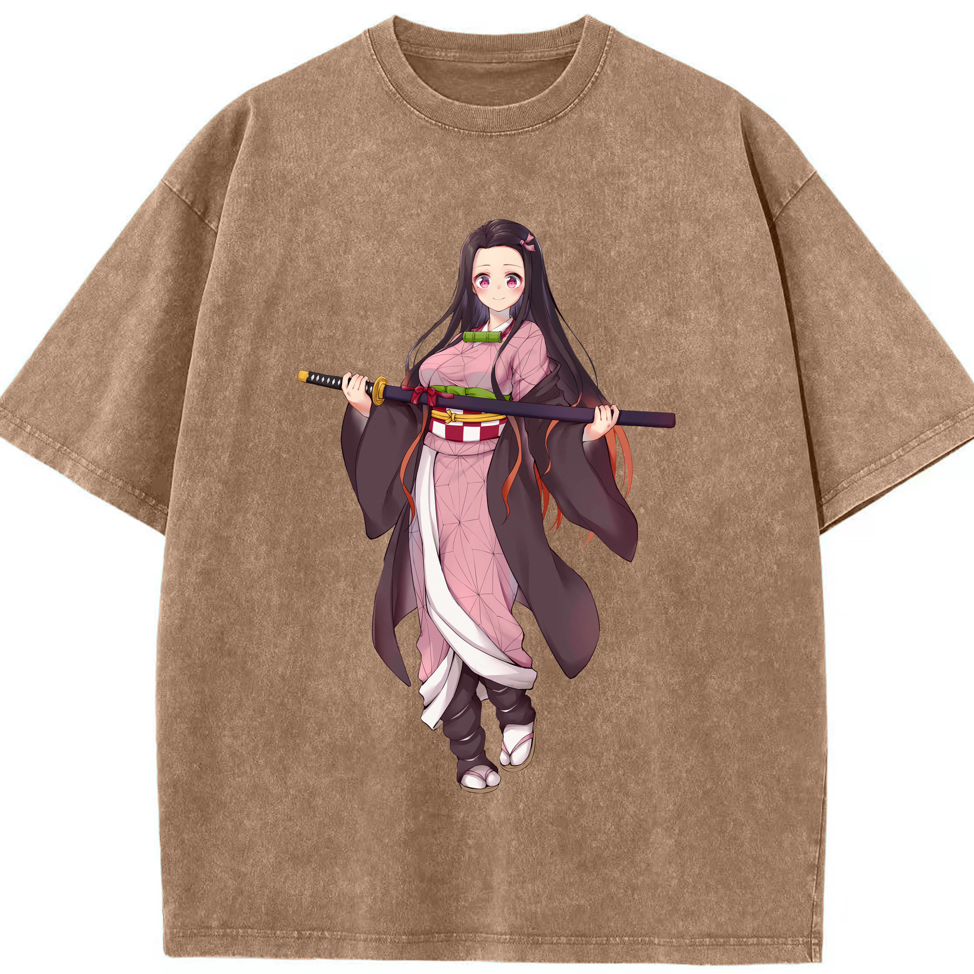（画像用） 鬼滅の刃（きめつのやいば）竈門 禰󠄀豆子／かまど ねずこ Kamado Nezuko 綿100% ヴィンテージ風 半袖Tシャツ（フロントプリント）