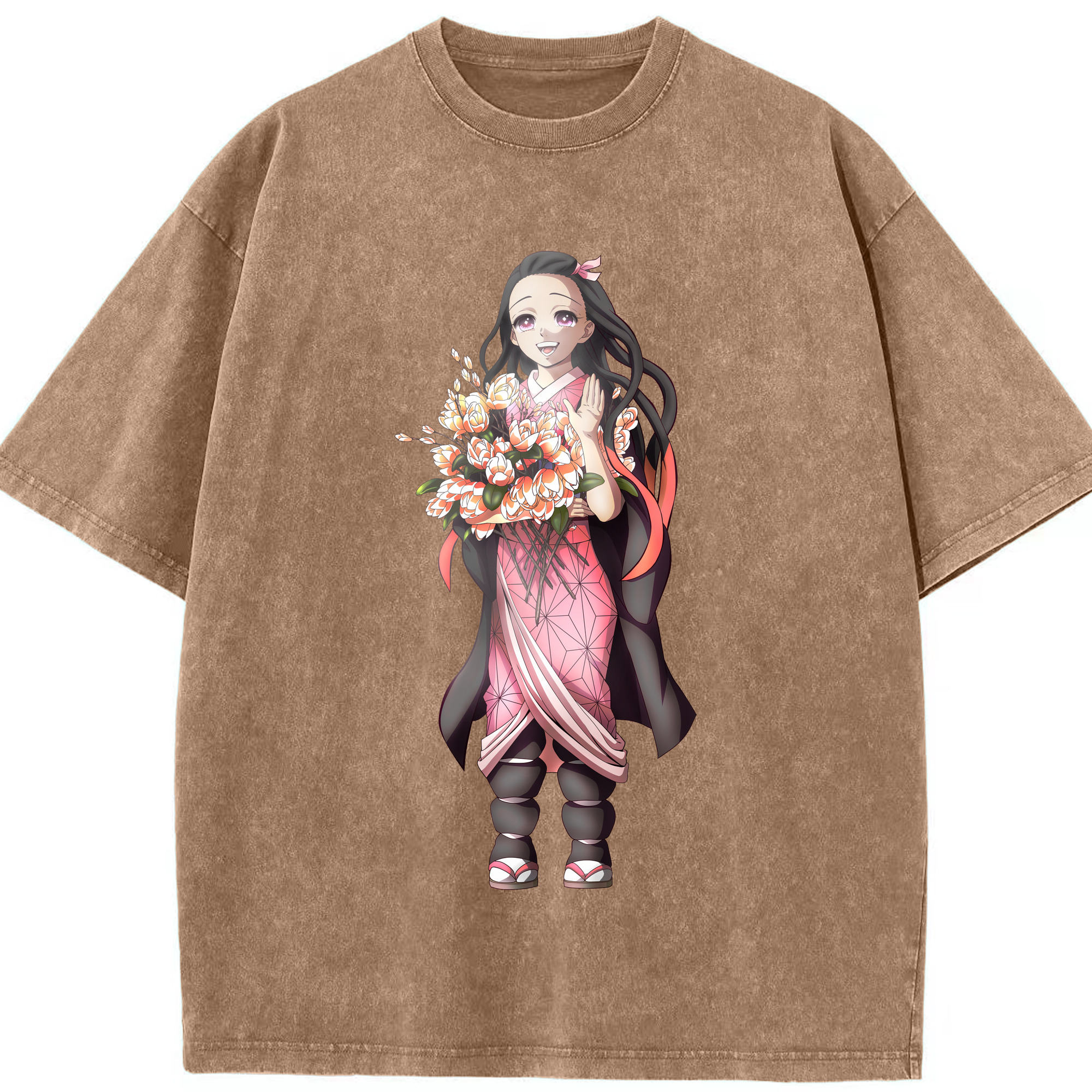 （画像用） 鬼滅の刃（きめつのやいば）竈門 禰󠄀豆子／かまど ねずこ Kamado Nezuko 綿100% ヴィンテージ風 半袖Tシャツ（フロントプリント）
