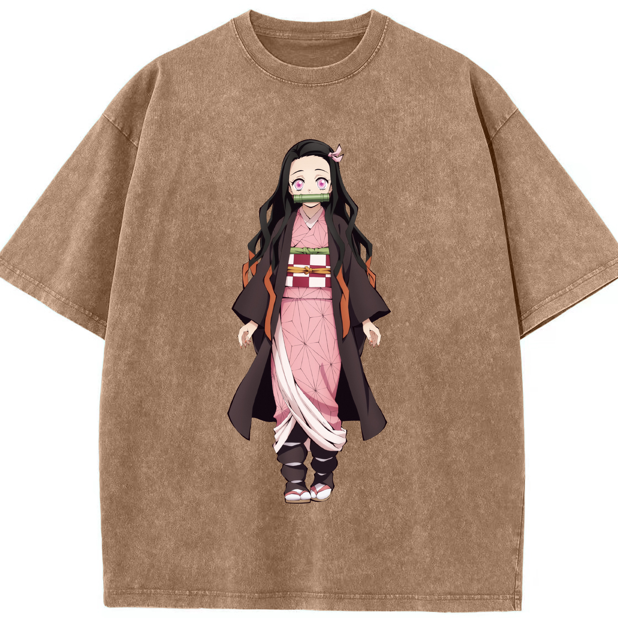 （画像用） 鬼滅の刃（きめつのやいば）竈門 禰󠄀豆子／かまど ねずこ Kamado Nezuko 綿100% ヴィンテージ風 半袖Tシャツ（フロントプリント）