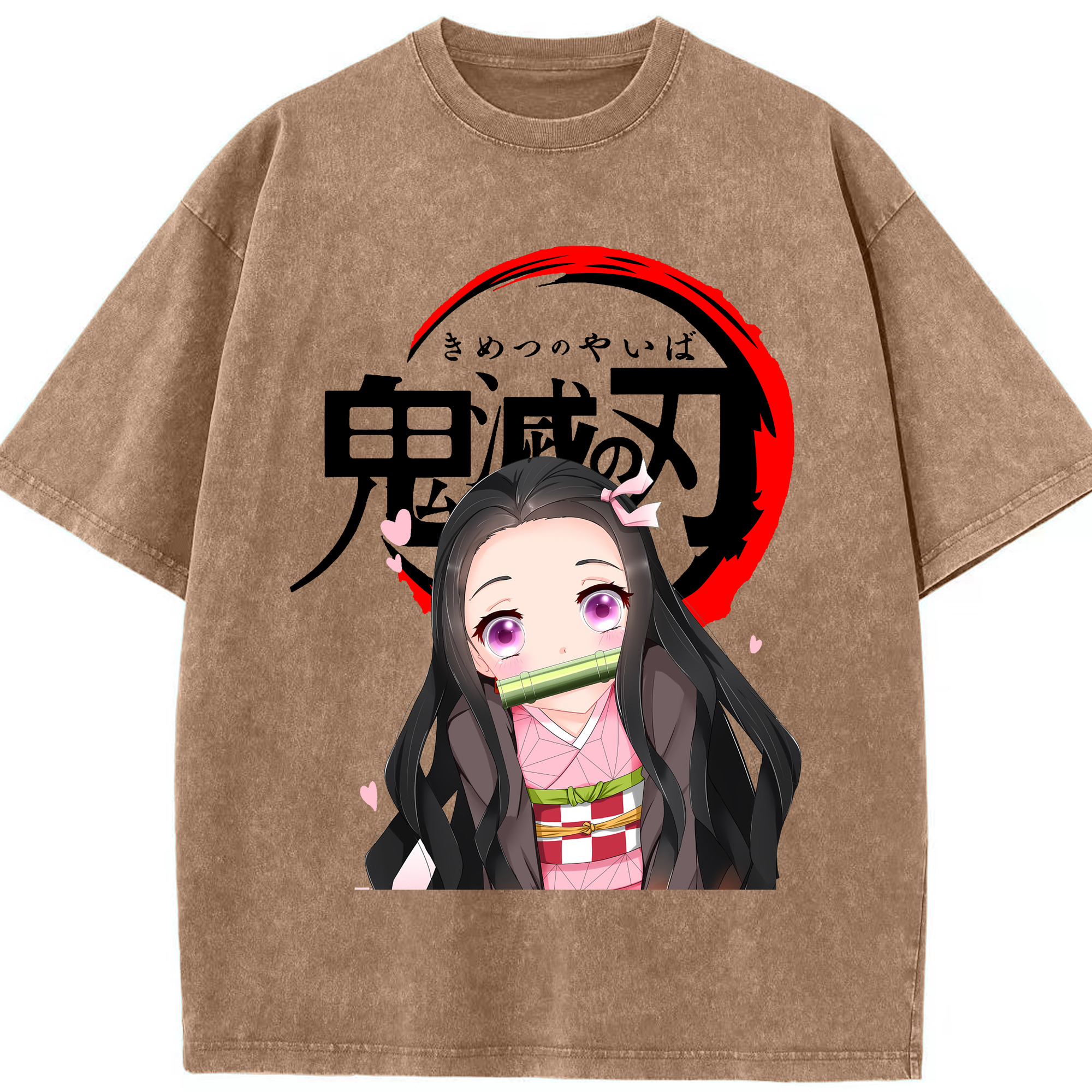 （画像用） 鬼滅の刃（きめつのやいば）竈門 禰󠄀豆子／かまど ねずこ Kamado Nezuko 綿100% ヴィンテージ風 半袖Tシャツ（フロントプリント）