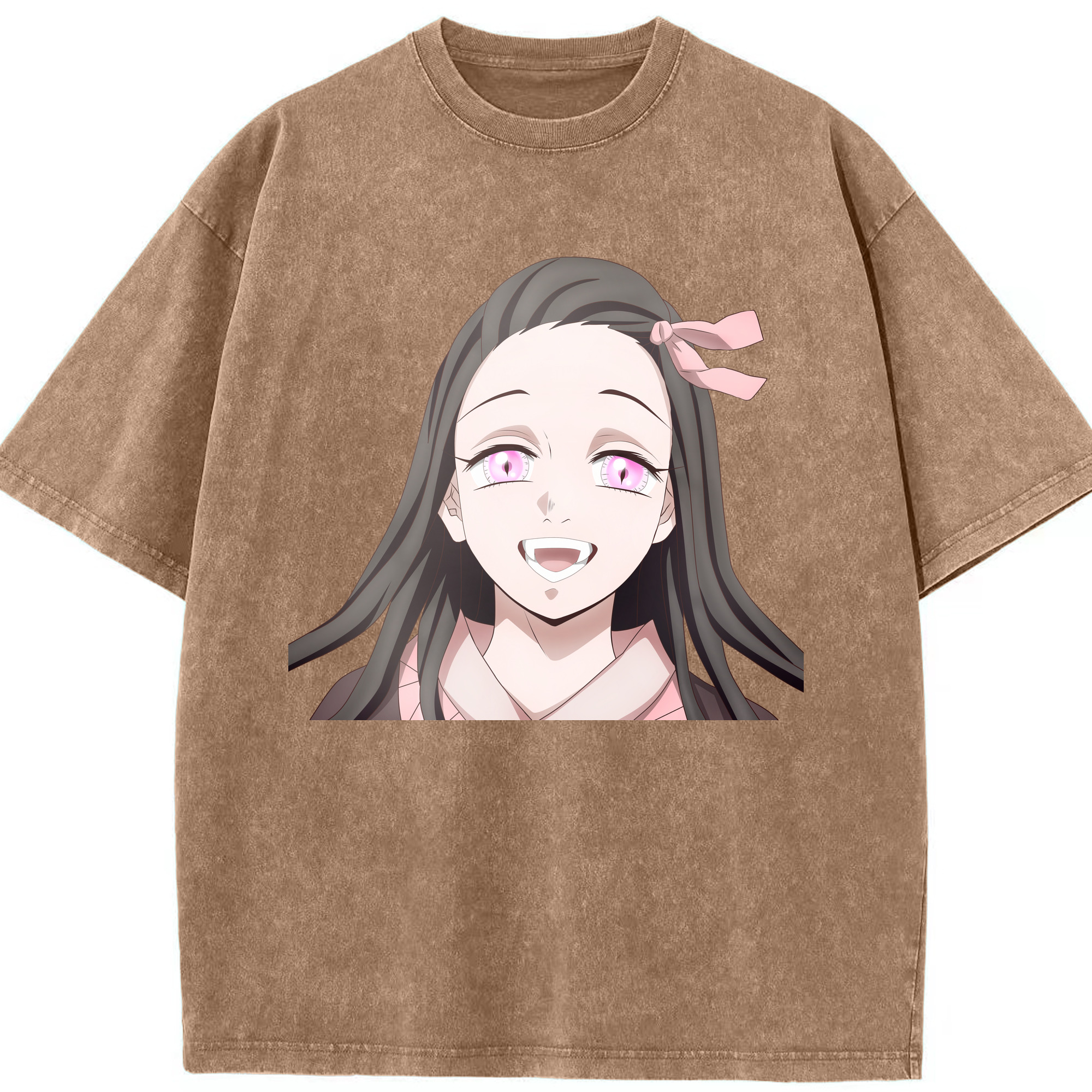 （画像用） 鬼滅の刃（きめつのやいば）竈門 禰󠄀豆子／かまど ねずこ Kamado Nezuko 綿100% ヴィンテージ風 半袖Tシャツ（フロントプリント）