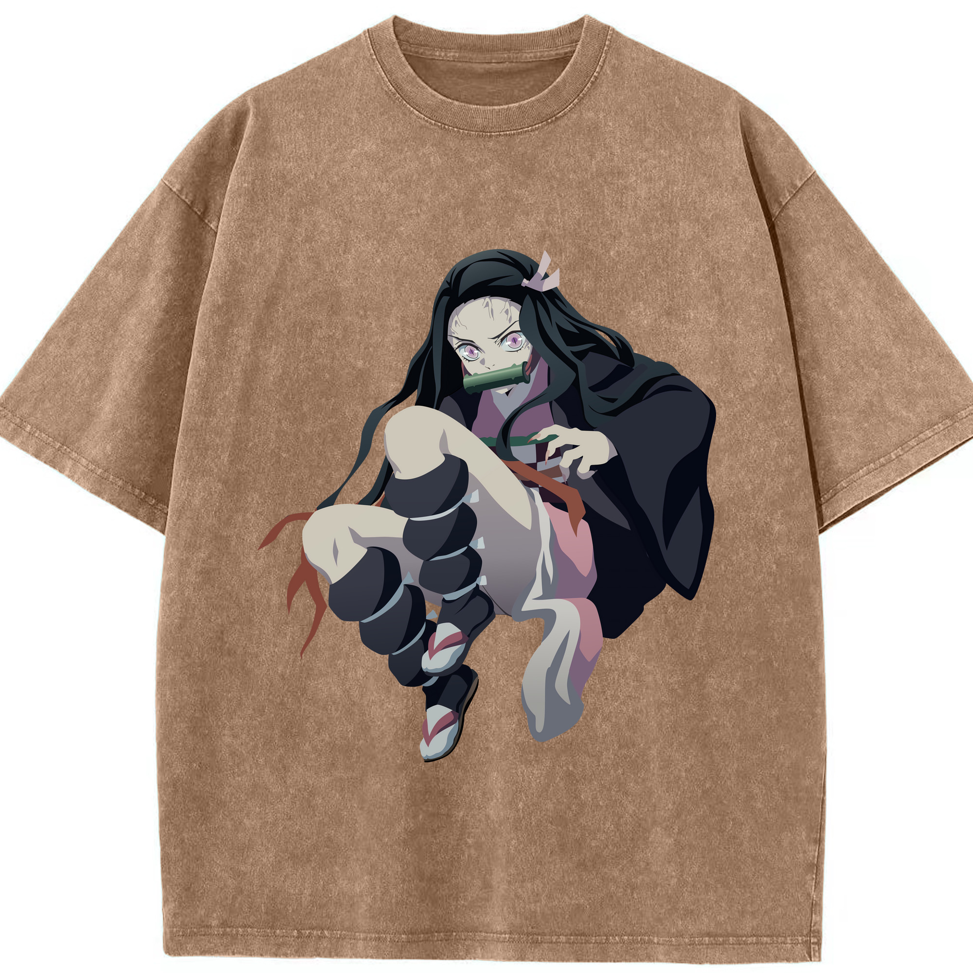 （画像用） 鬼滅の刃（きめつのやいば）竈門 禰󠄀豆子／かまど ねずこ Kamado Nezuko 綿100% ヴィンテージ風 半袖Tシャツ（フロントプリント）