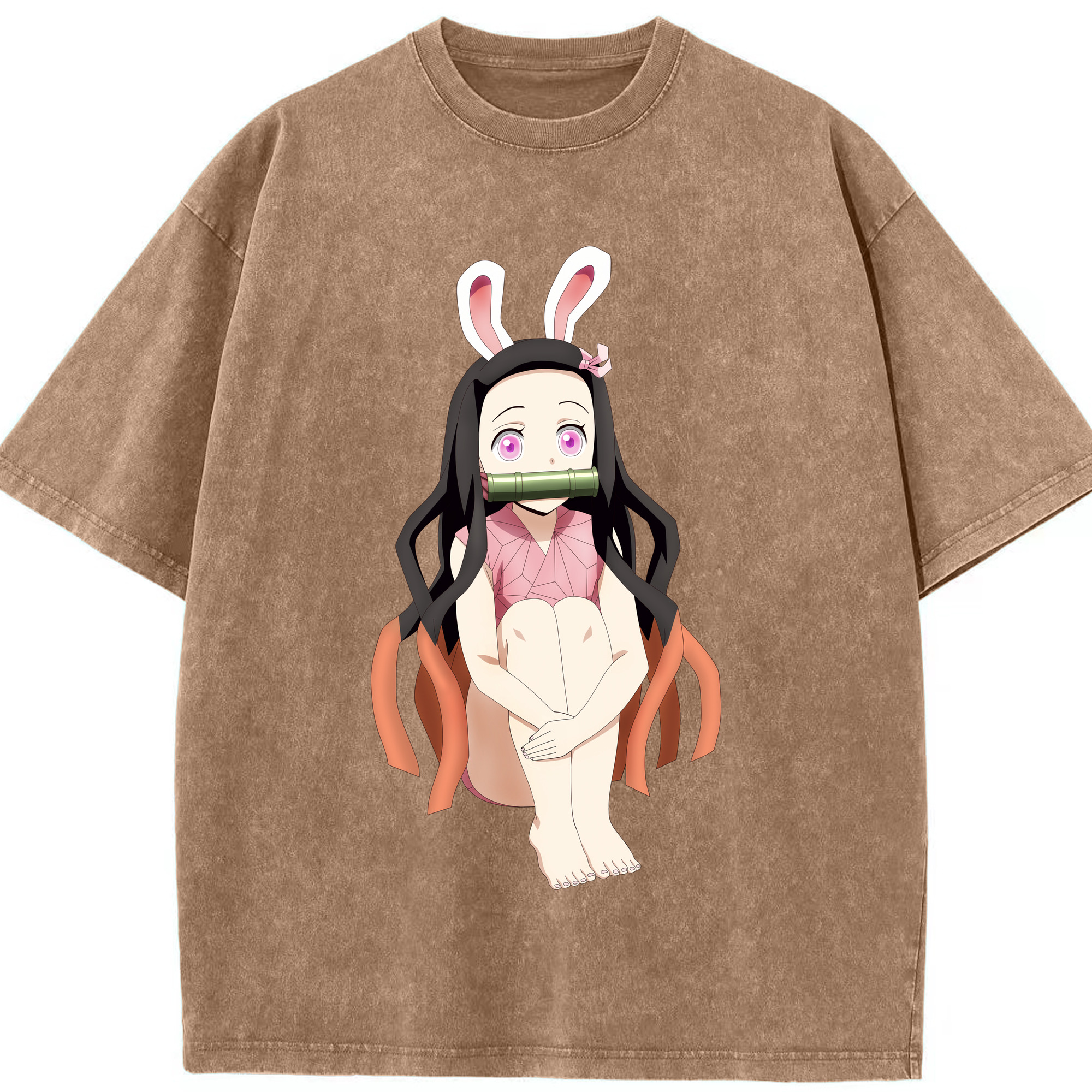（画像用） 鬼滅の刃（きめつのやいば）竈門 禰󠄀豆子／かまど ねずこ Kamado Nezuko 綿100% ヴィンテージ風 半袖Tシャツ（フロントプリント）