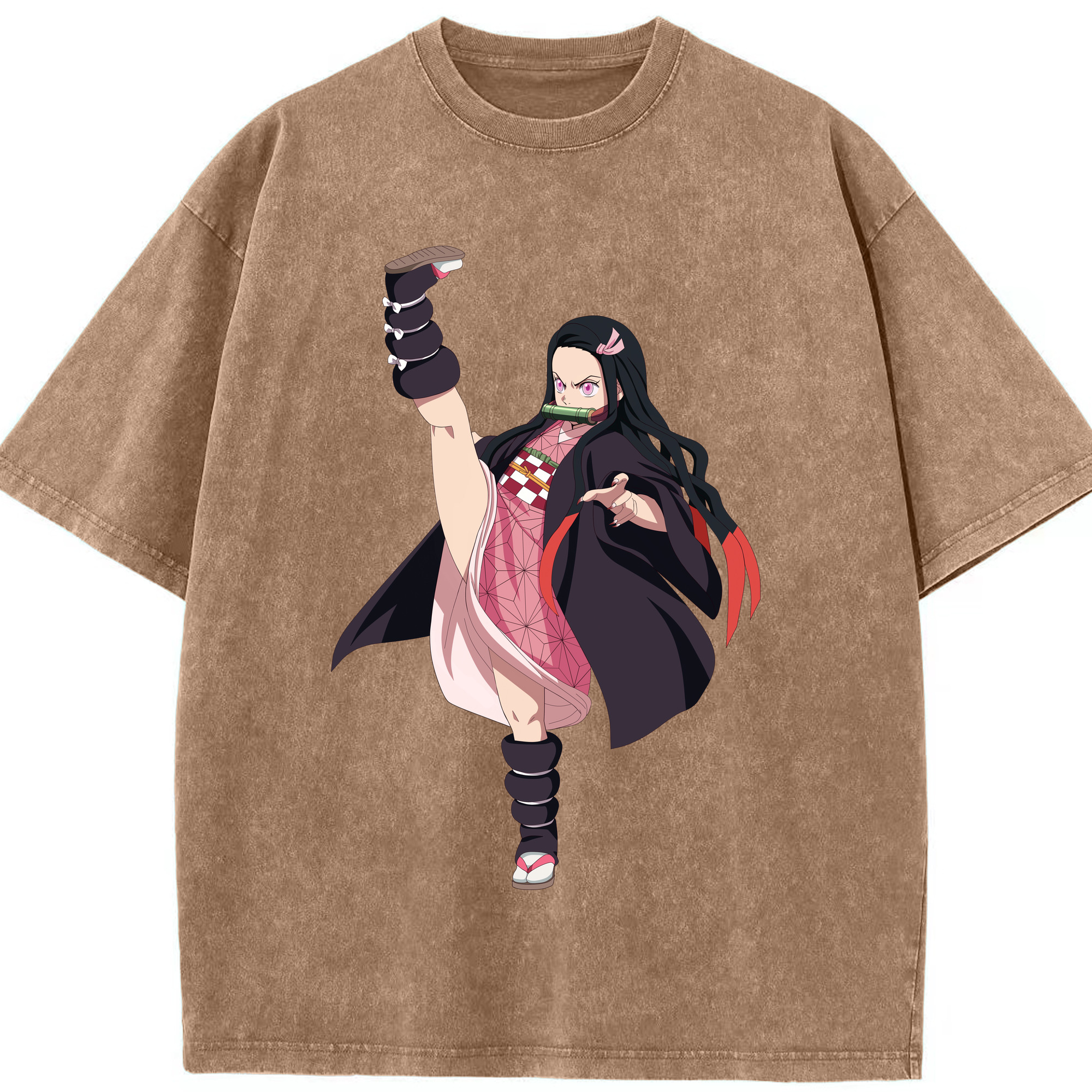 （画像用） 鬼滅の刃（きめつのやいば）竈門 禰󠄀豆子／かまど ねずこ Kamado Nezuko 綿100% ヴィンテージ風 半袖Tシャツ（フロントプリント）