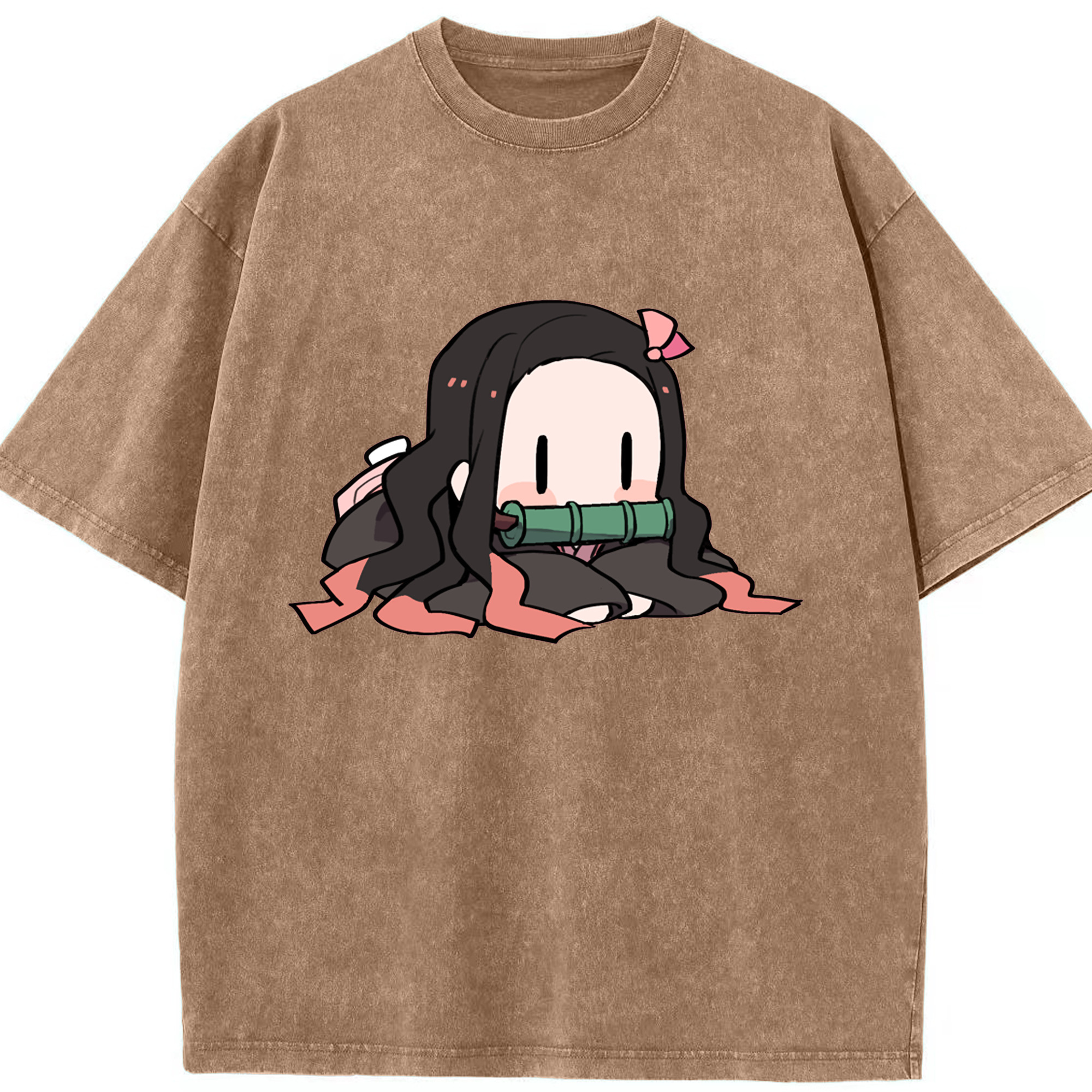 （画像用） 鬼滅の刃（きめつのやいば）竈門 禰󠄀豆子／かまど ねずこ Kamado Nezuko 綿100% ヴィンテージ風 半袖Tシャツ（フロントプリント）