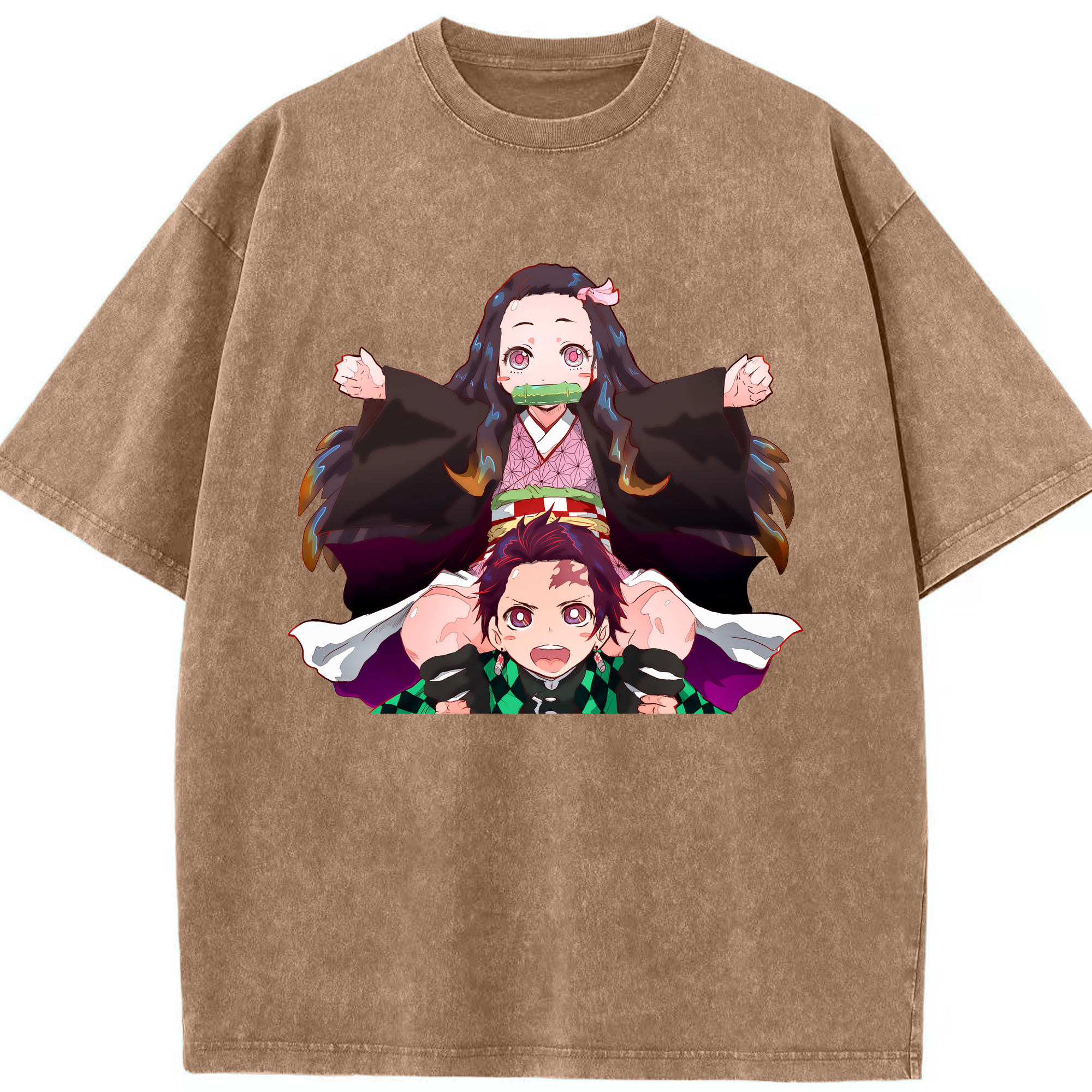 （画像用） 鬼滅の刃（きめつのやいば）竈門 禰󠄀豆子／かまど ねずこ Kamado Nezuko 綿100% ヴィンテージ風 半袖Tシャツ（フロントプリント）