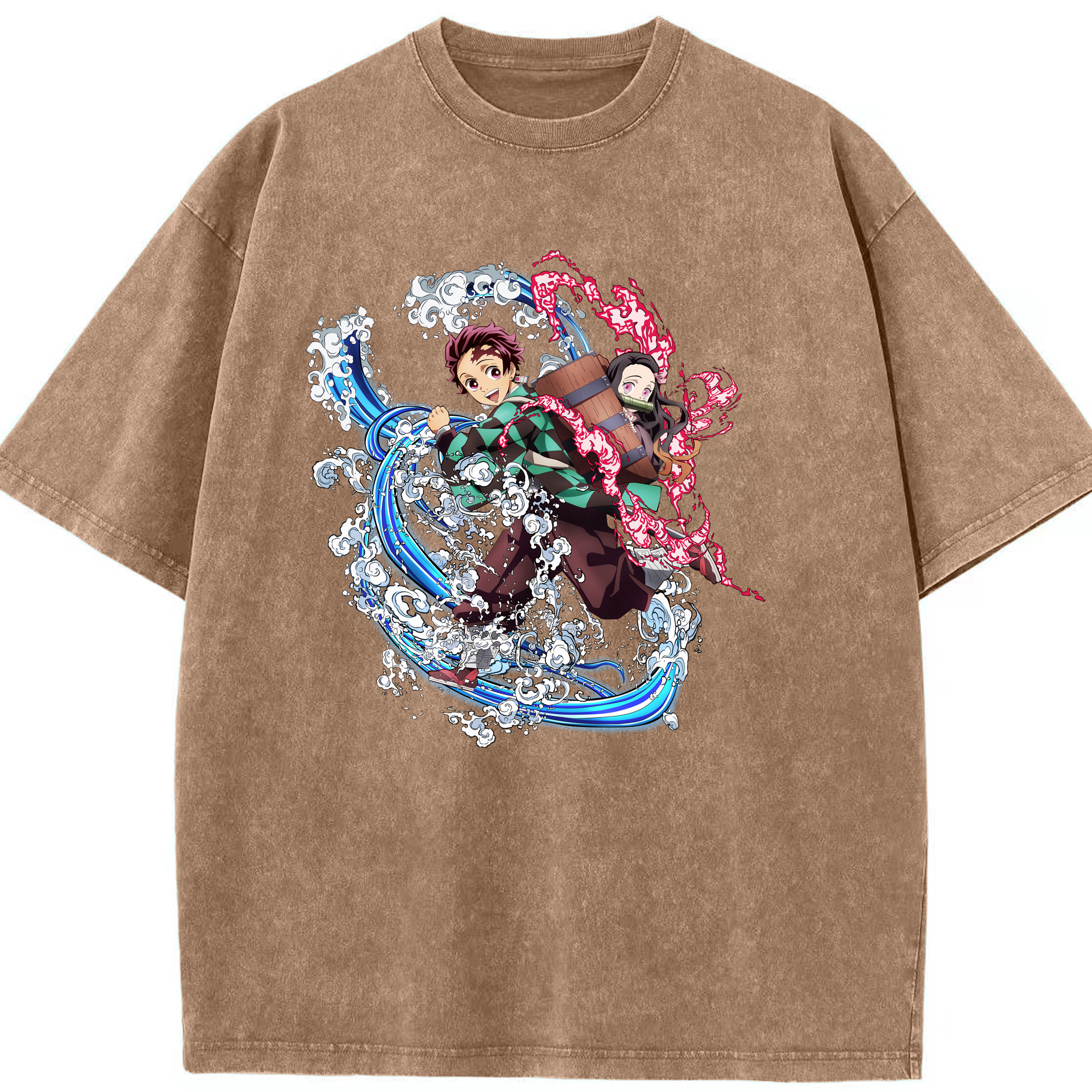 （画像用） 鬼滅の刃（きめつのやいば）竈門 禰󠄀豆子／かまど ねずこ Kamado Nezuko 綿100% ヴィンテージ風 半袖Tシャツ（フロントプリント）