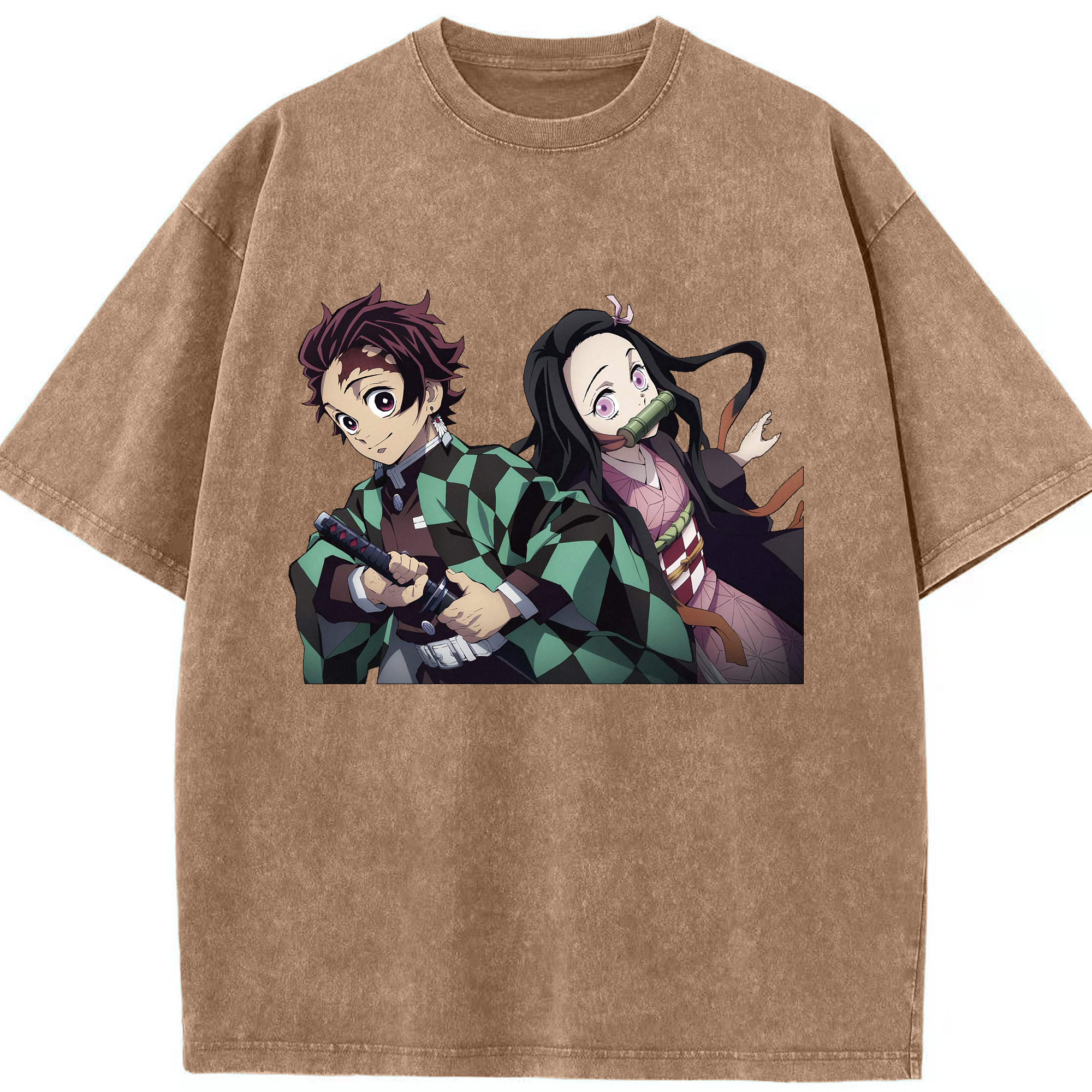 （画像用） 鬼滅の刃（きめつのやいば）竈門 禰󠄀豆子／かまど ねずこ Kamado Nezuko 綿100% ヴィンテージ風 半袖Tシャツ（フロントプリント）
