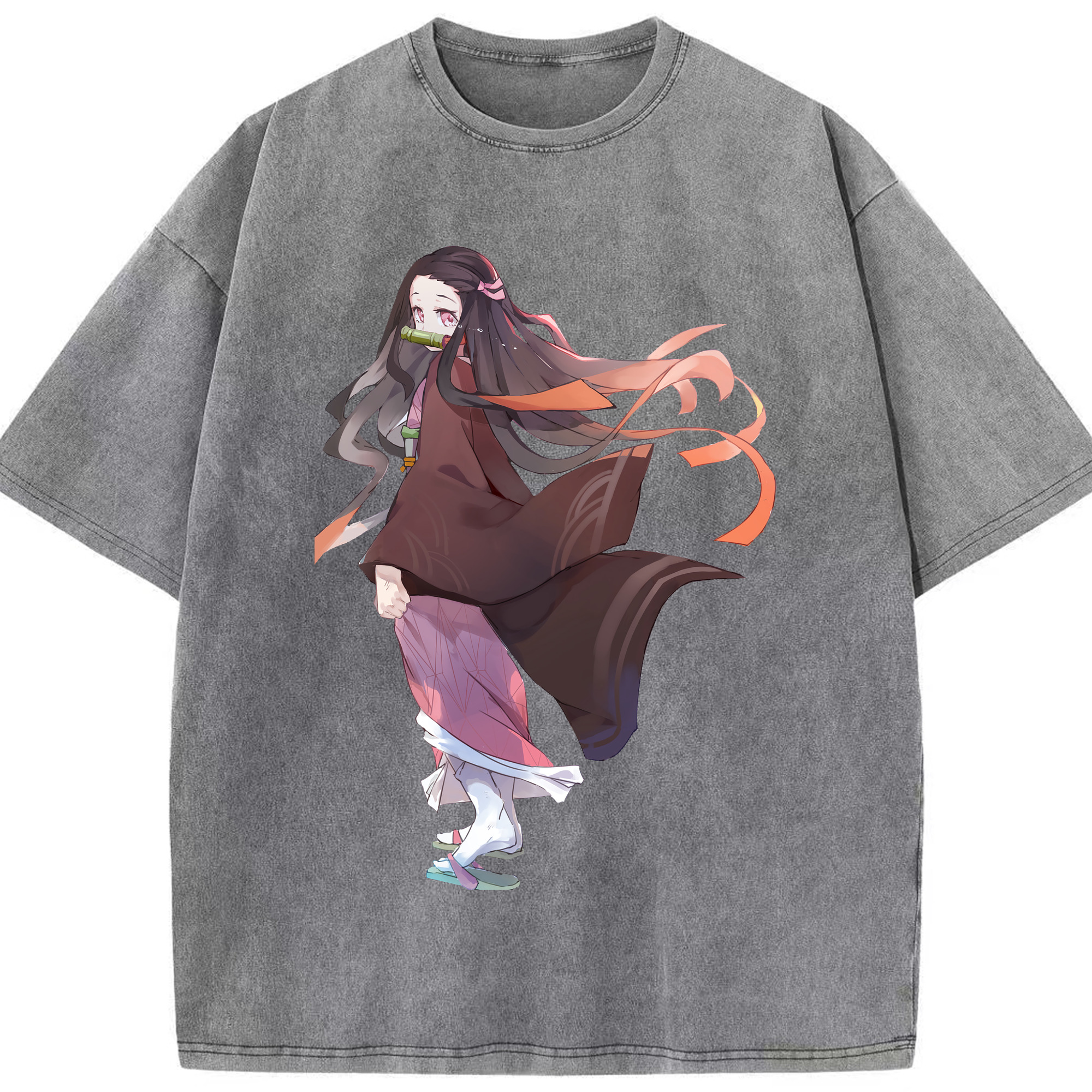 （画像用） 鬼滅の刃（きめつのやいば）竈門 禰󠄀豆子／かまど ねずこ Kamado Nezuko 綿100% ヴィンテージ風 半袖Tシャツ（フロントプリント）