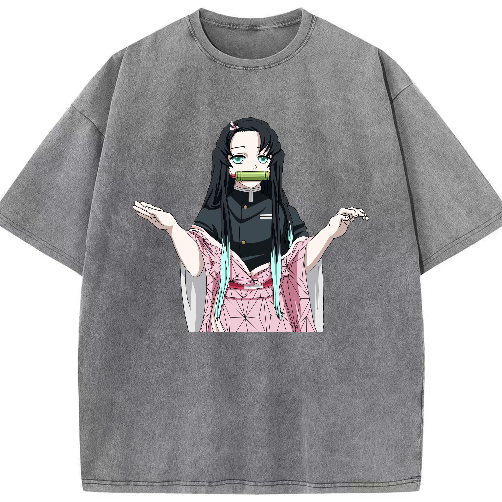 （画像用） 鬼滅の刃（きめつのやいば）竈門 禰󠄀豆子／かまど ねずこ Kamado Nezuko 綿100% ヴィンテージ風 半袖Tシャツ（フロントプリント）