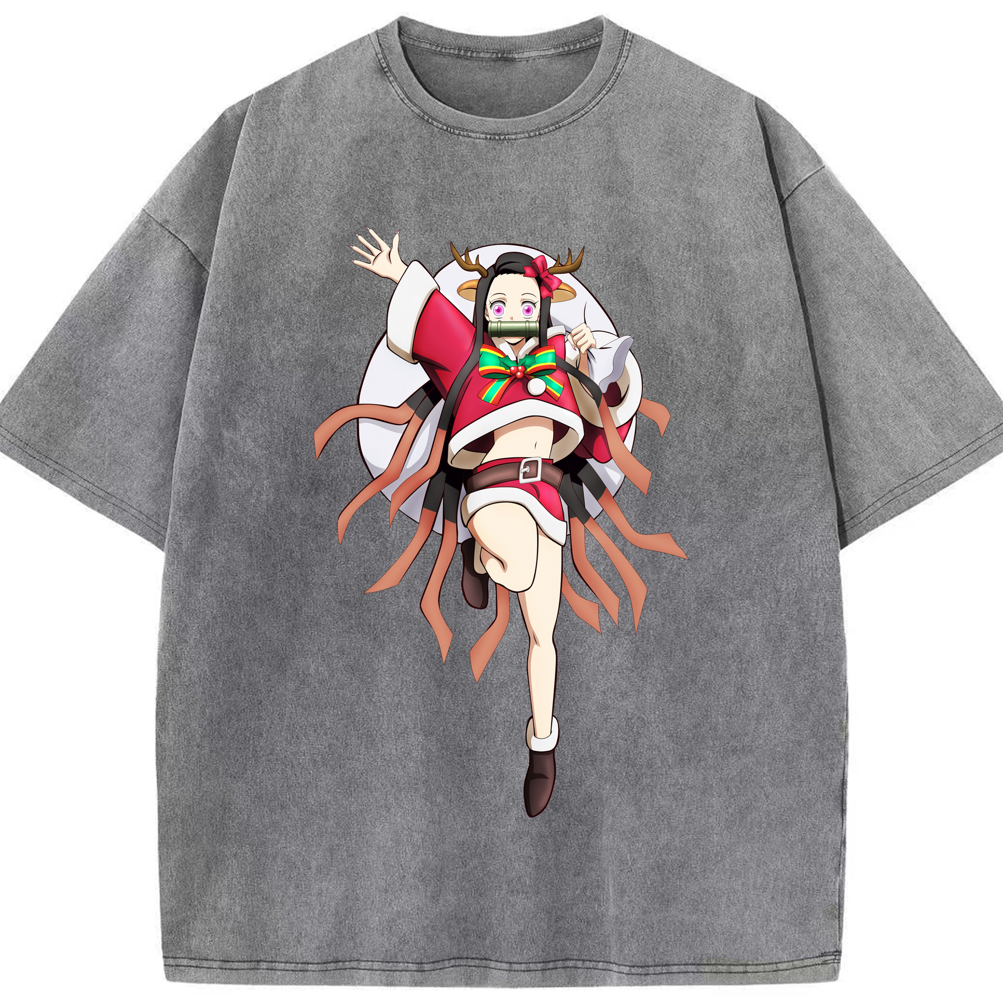 （画像用） 鬼滅の刃（きめつのやいば）竈門 禰󠄀豆子／かまど ねずこ Kamado Nezuko 綿100% ヴィンテージ風 半袖Tシャツ（フロントプリント）