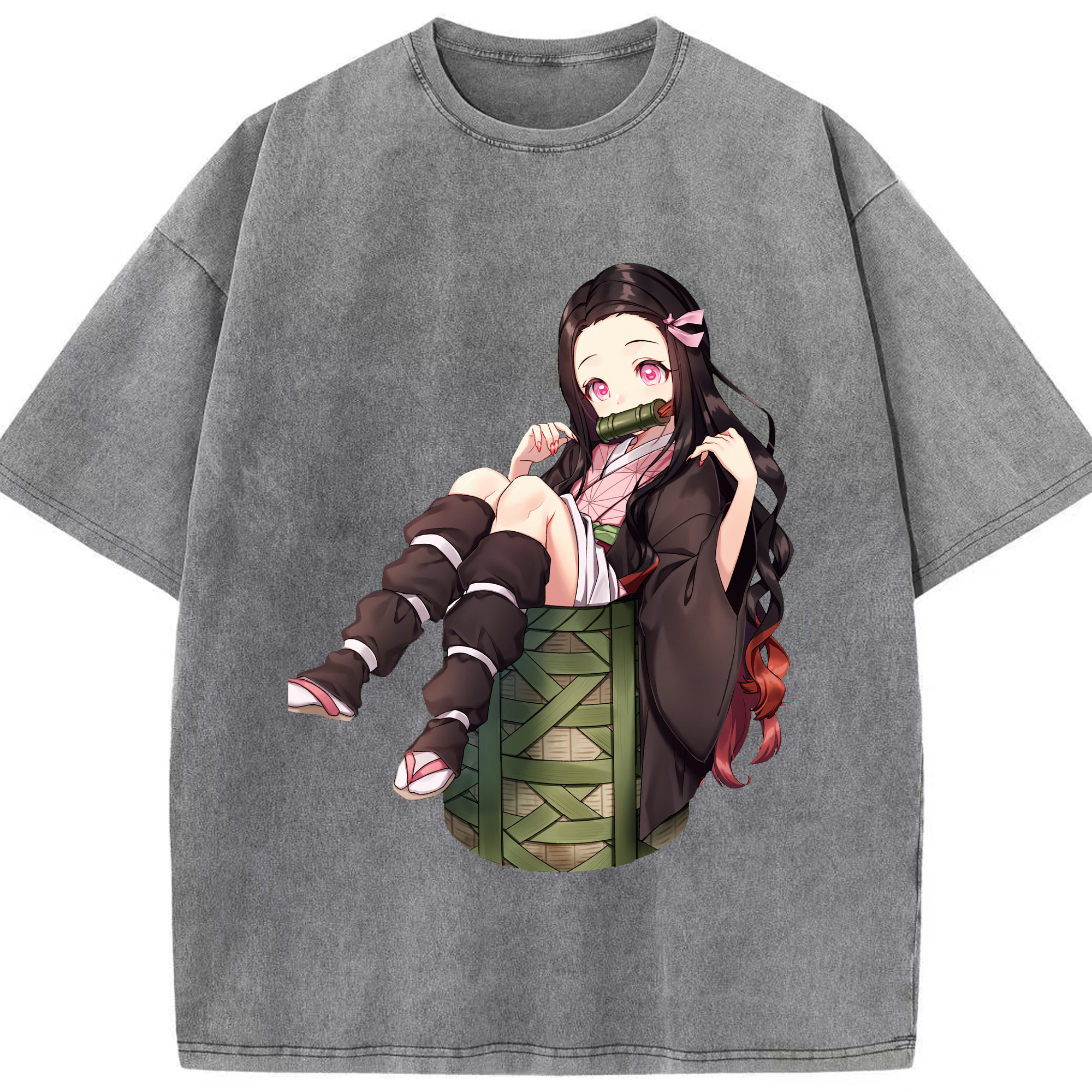 （画像用） 鬼滅の刃（きめつのやいば）竈門 禰󠄀豆子／かまど ねずこ Kamado Nezuko 綿100% ヴィンテージ風 半袖Tシャツ（フロントプリント）