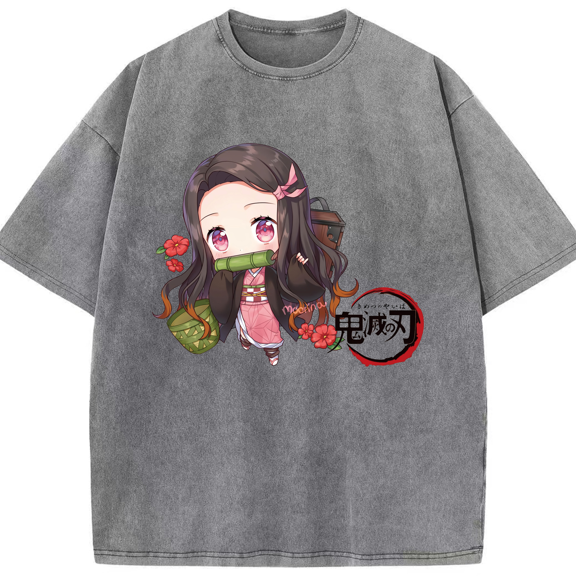 （画像用） 鬼滅の刃（きめつのやいば）竈門 禰󠄀豆子／かまど ねずこ Kamado Nezuko 綿100% ヴィンテージ風 半袖Tシャツ（フロントプリント）