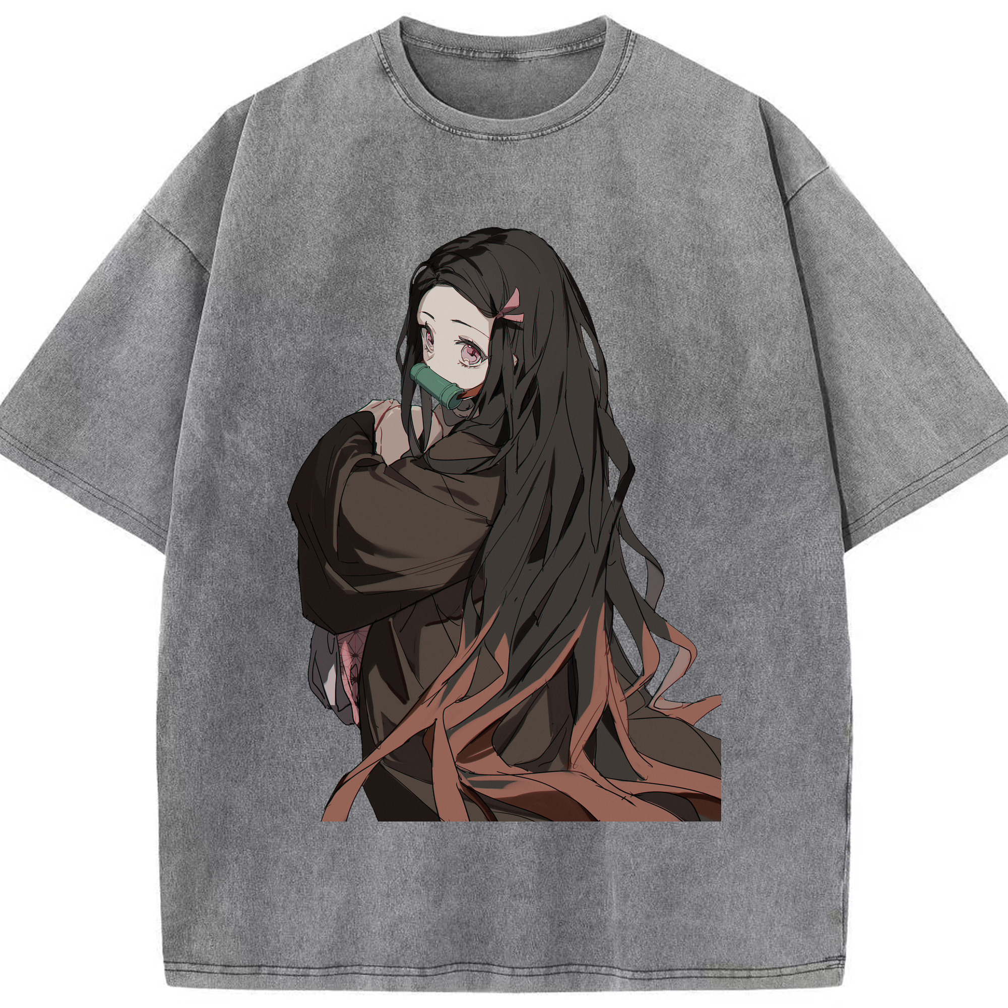 （画像用） 鬼滅の刃（きめつのやいば）竈門 禰󠄀豆子／かまど ねずこ Kamado Nezuko 綿100% ヴィンテージ風 半袖Tシャツ（フロントプリント）