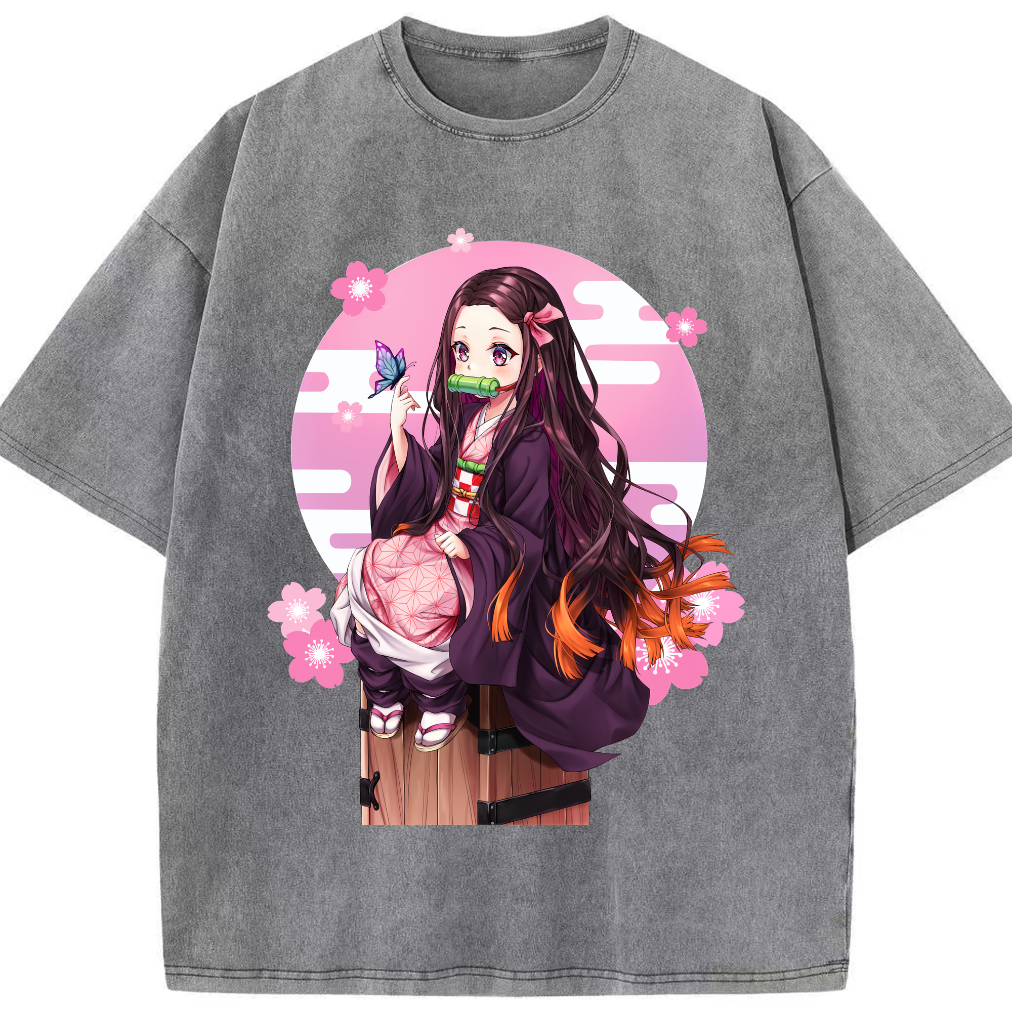 （画像用） 鬼滅の刃（きめつのやいば）竈門 禰󠄀豆子／かまど ねずこ Kamado Nezuko 綿100% ヴィンテージ風 半袖Tシャツ（フロントプリント）