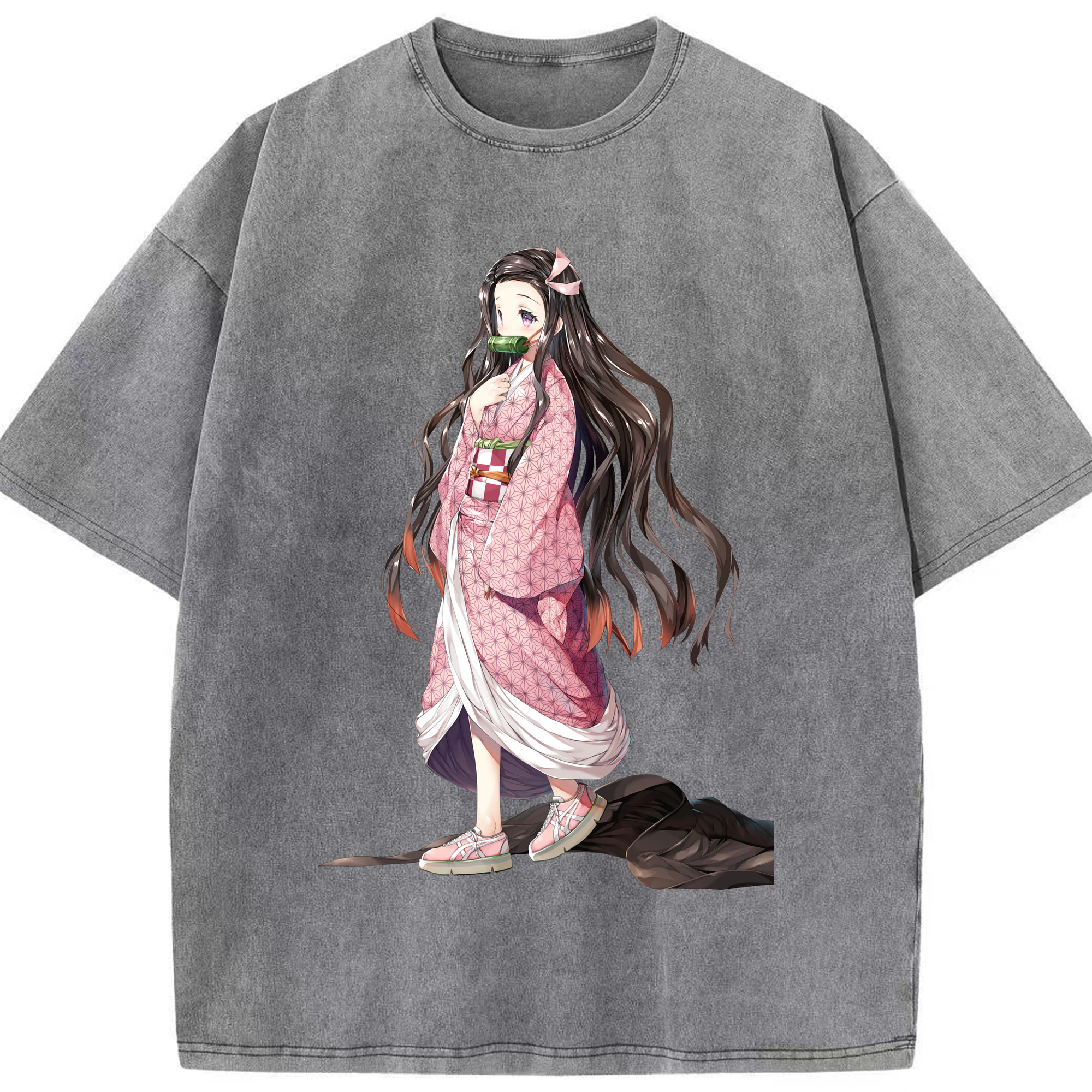 （画像用） 鬼滅の刃（きめつのやいば）竈門 禰󠄀豆子／かまど ねずこ Kamado Nezuko 綿100% ヴィンテージ風 半袖Tシャツ（フロントプリント）