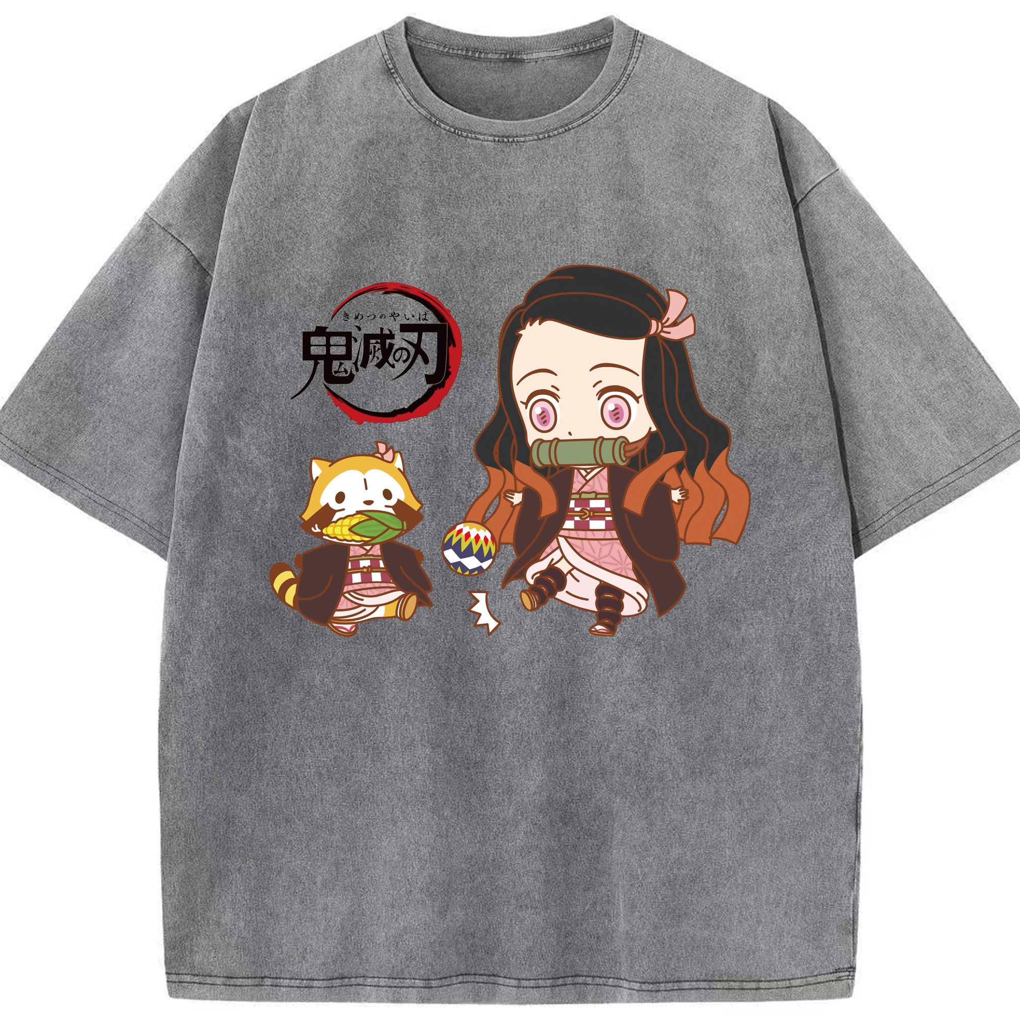 （画像用） 鬼滅の刃（きめつのやいば）竈門 禰󠄀豆子／かまど ねずこ Kamado Nezuko 綿100% ヴィンテージ風 半袖Tシャツ（フロントプリント）