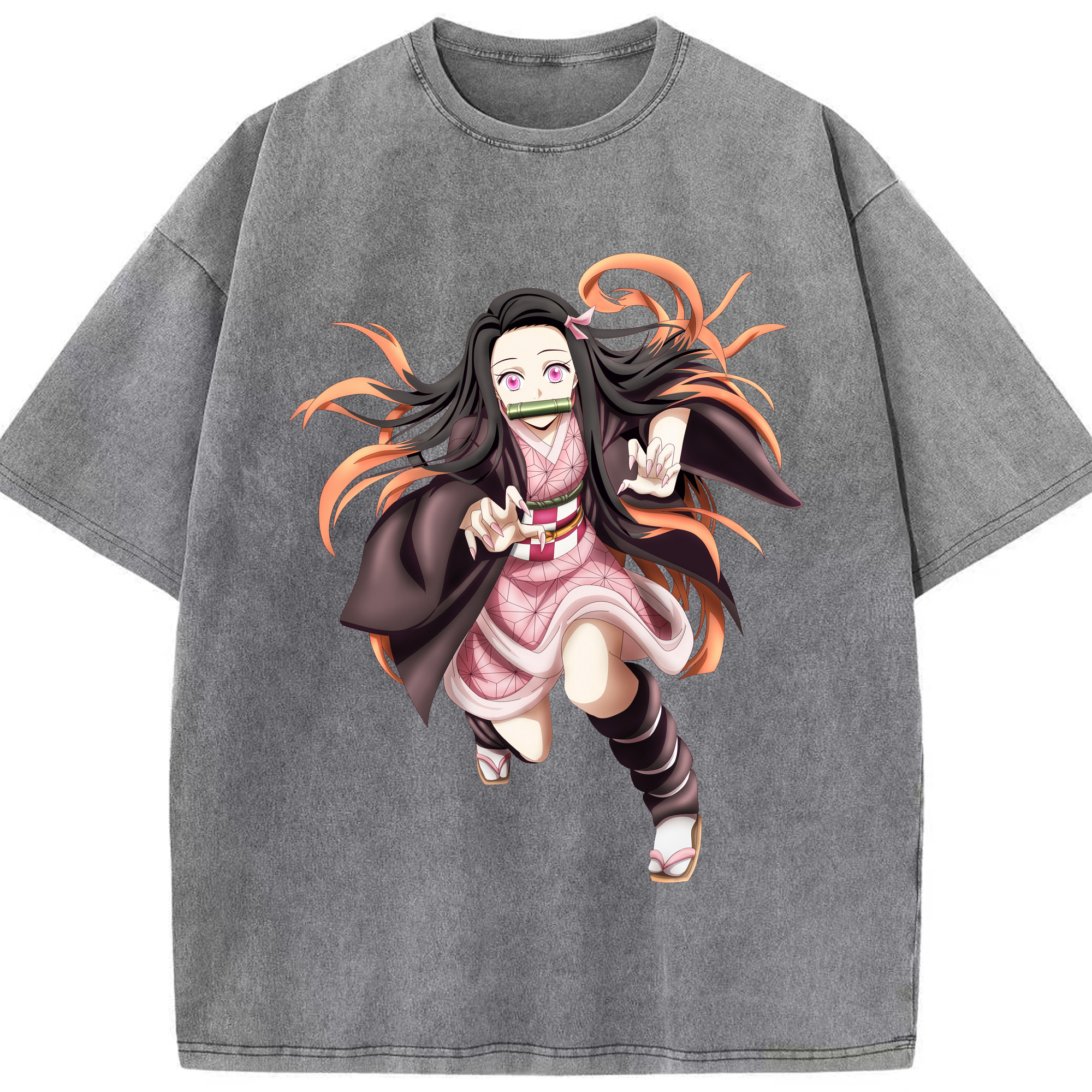 （画像用） 鬼滅の刃（きめつのやいば）竈門 禰󠄀豆子／かまど ねずこ Kamado Nezuko 綿100% ヴィンテージ風 半袖Tシャツ（フロントプリント）
