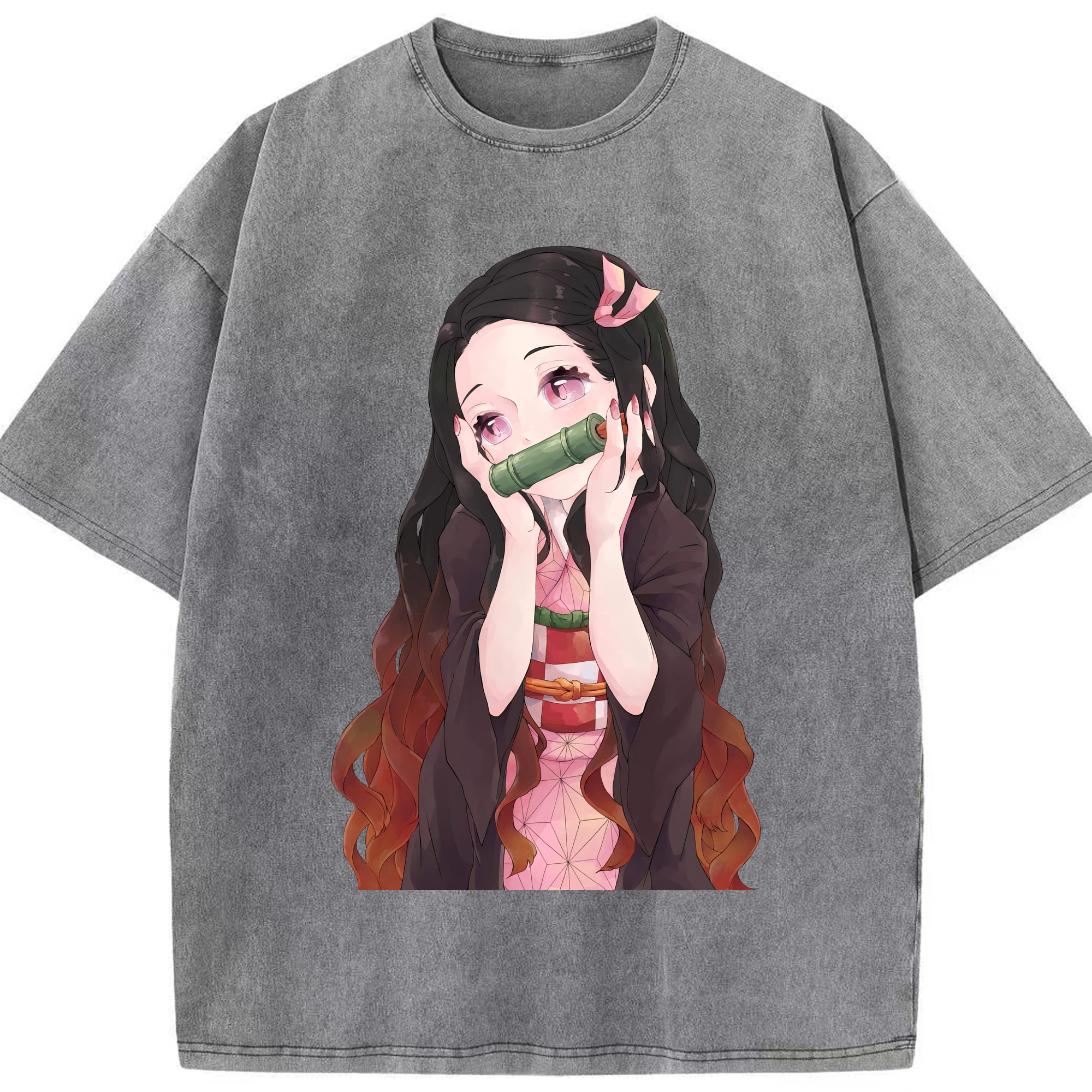 （画像用） 鬼滅の刃（きめつのやいば）竈門 禰󠄀豆子／かまど ねずこ Kamado Nezuko 綿100% ヴィンテージ風 半袖Tシャツ（フロントプリント）
