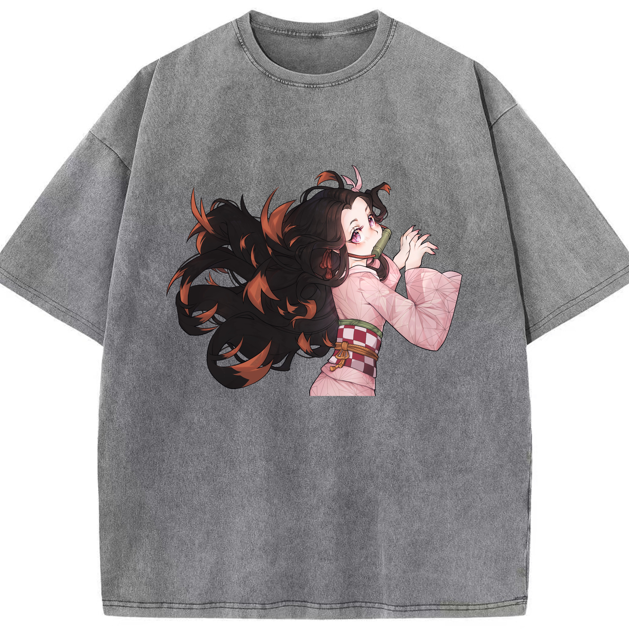 （画像用） 鬼滅の刃（きめつのやいば）竈門 禰󠄀豆子／かまど ねずこ Kamado Nezuko 綿100% ヴィンテージ風 半袖Tシャツ（フロントプリント）