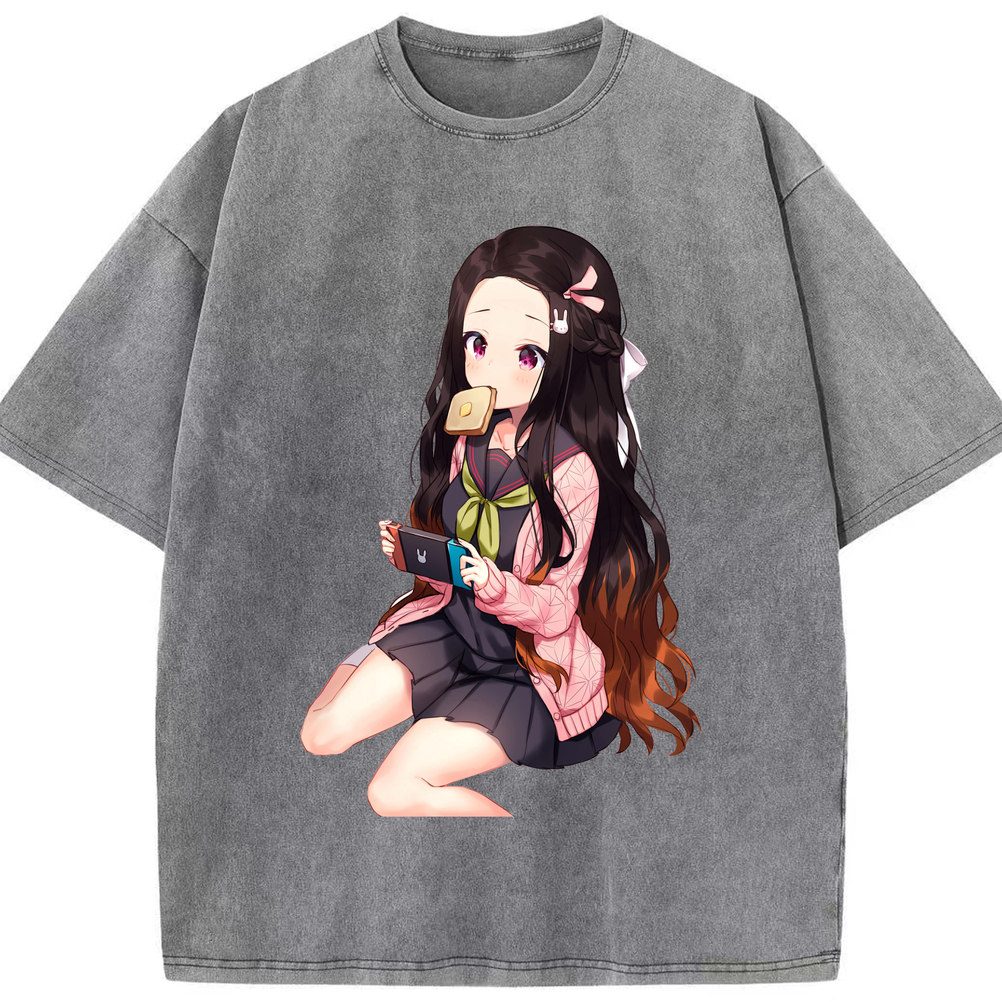 （画像用） 鬼滅の刃（きめつのやいば）竈門 禰󠄀豆子／かまど ねずこ Kamado Nezuko 綿100% ヴィンテージ風 半袖Tシャツ（フロントプリント）