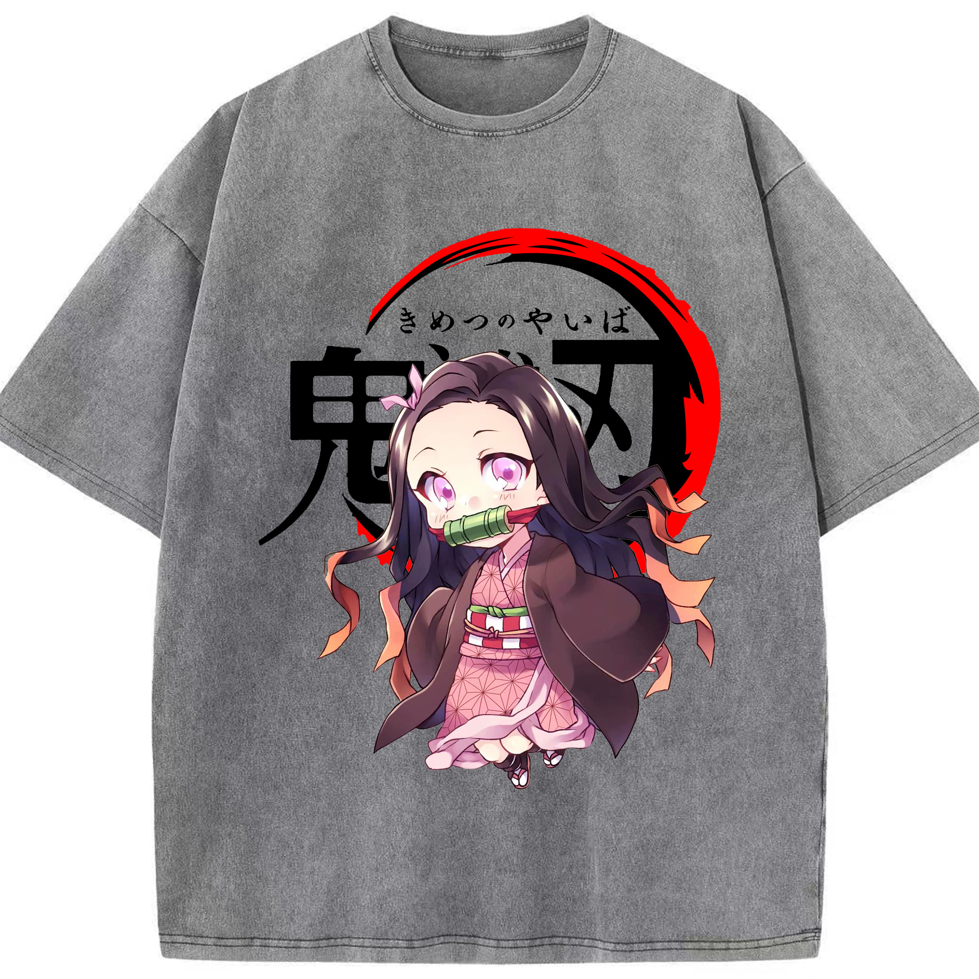 （画像用） 鬼滅の刃（きめつのやいば）竈門 禰󠄀豆子／かまど ねずこ Kamado Nezuko 綿100% ヴィンテージ風 半袖Tシャツ（フロントプリント）