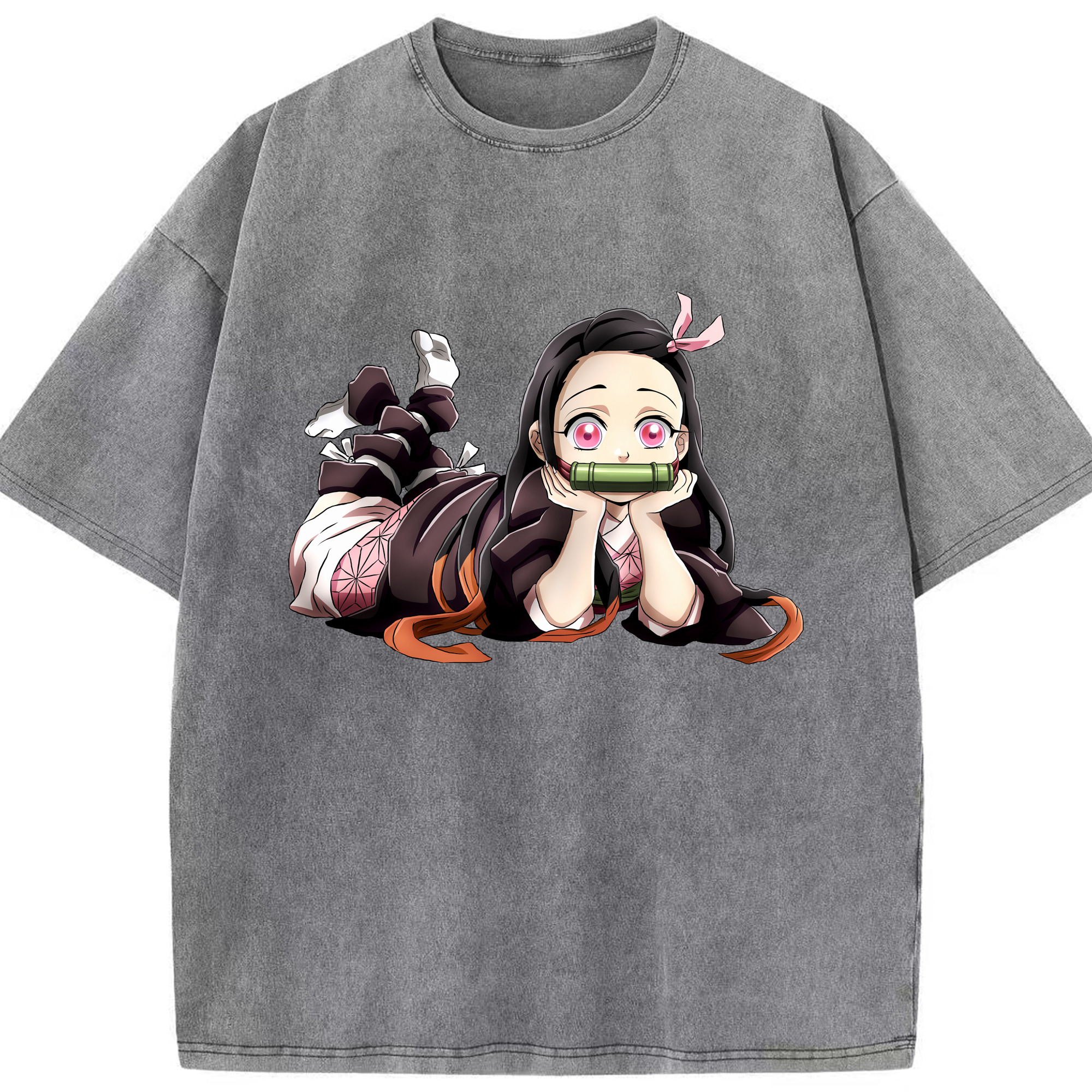 （画像用） 鬼滅の刃（きめつのやいば）竈門 禰󠄀豆子／かまど ねずこ Kamado Nezuko 綿100% ヴィンテージ風 半袖Tシャツ（フロントプリント）