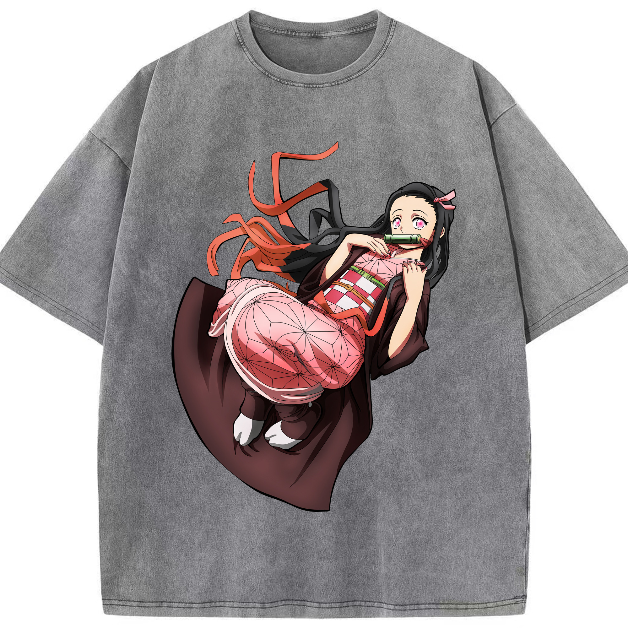 （画像用） 鬼滅の刃（きめつのやいば）竈門 禰󠄀豆子／かまど ねずこ Kamado Nezuko 綿100% ヴィンテージ風 半袖Tシャツ（フロントプリント）