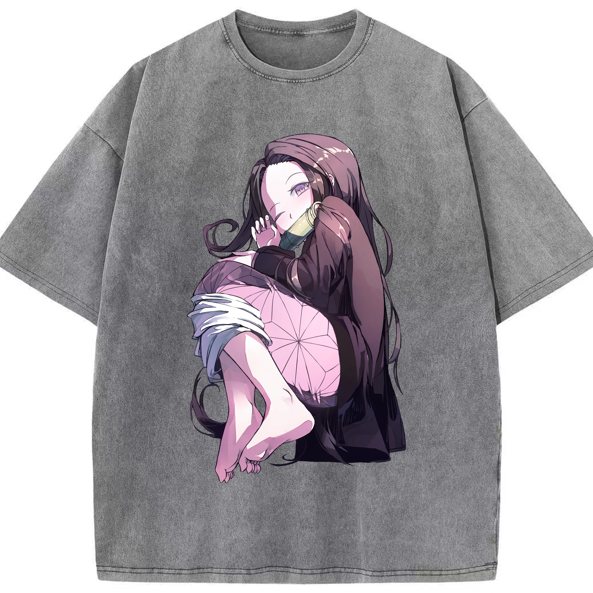 （画像用） 鬼滅の刃（きめつのやいば）竈門 禰󠄀豆子／かまど ねずこ Kamado Nezuko 綿100% ヴィンテージ風 半袖Tシャツ（フロントプリント）