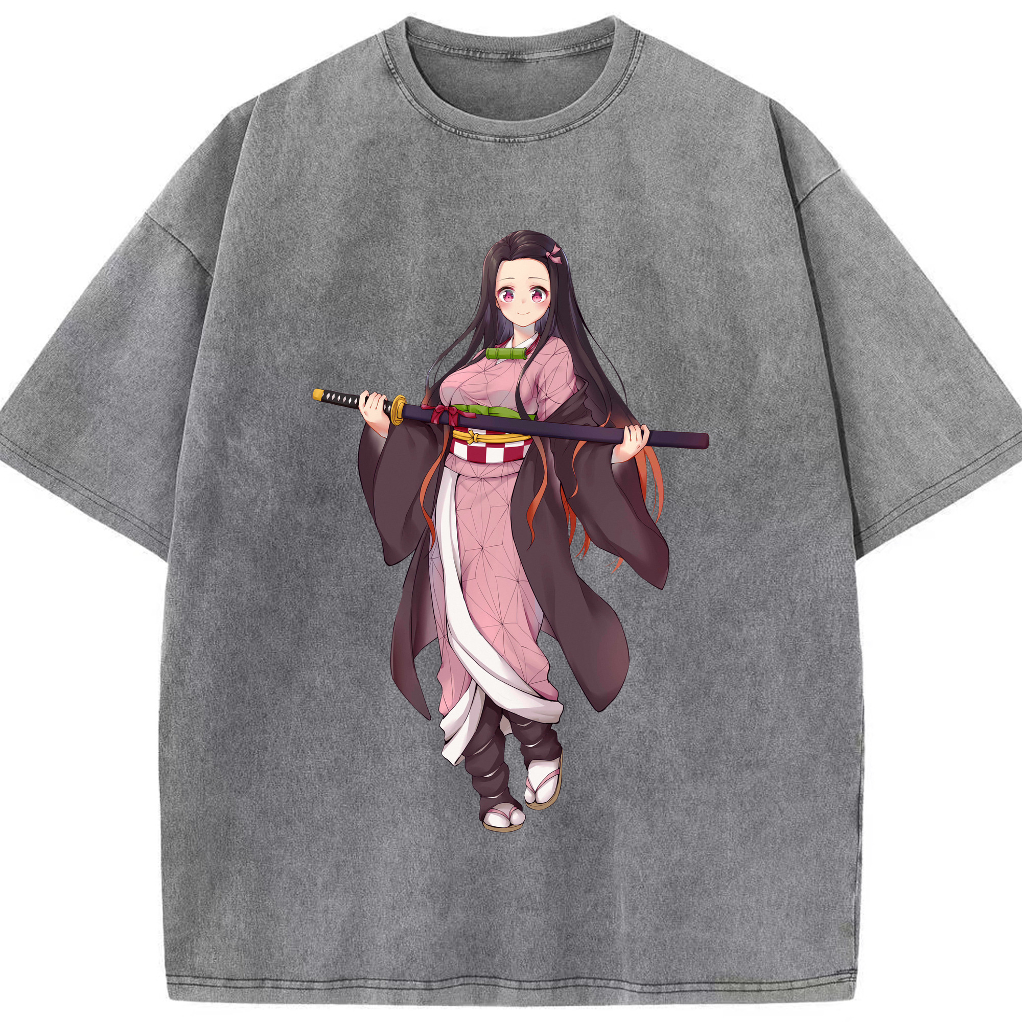 （画像用） 鬼滅の刃（きめつのやいば）竈門 禰󠄀豆子／かまど ねずこ Kamado Nezuko 綿100% ヴィンテージ風 半袖Tシャツ（フロントプリント）