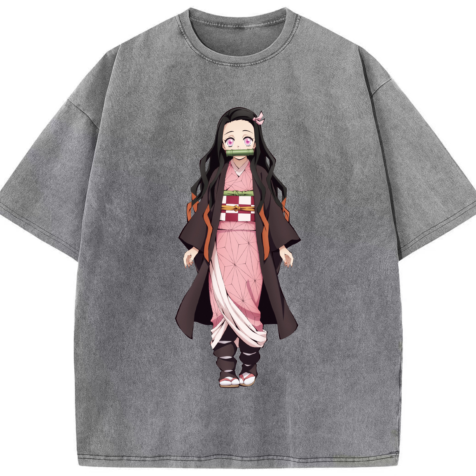 （画像用） 鬼滅の刃（きめつのやいば）竈門 禰󠄀豆子／かまど ねずこ Kamado Nezuko 綿100% ヴィンテージ風 半袖Tシャツ（フロントプリント）