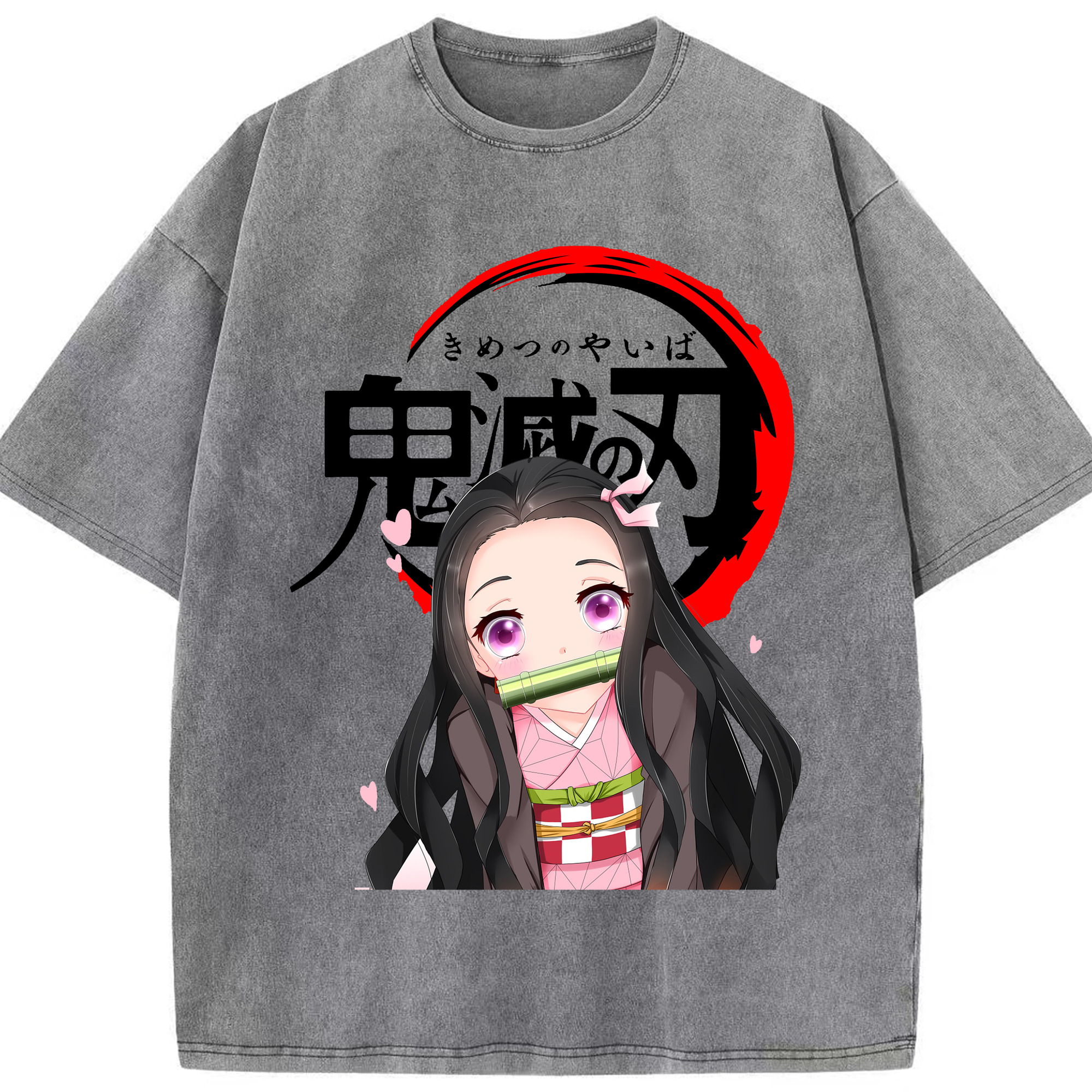 （画像用） 鬼滅の刃（きめつのやいば）竈門 禰󠄀豆子／かまど ねずこ Kamado Nezuko 綿100% ヴィンテージ風 半袖Tシャツ（フロントプリント）