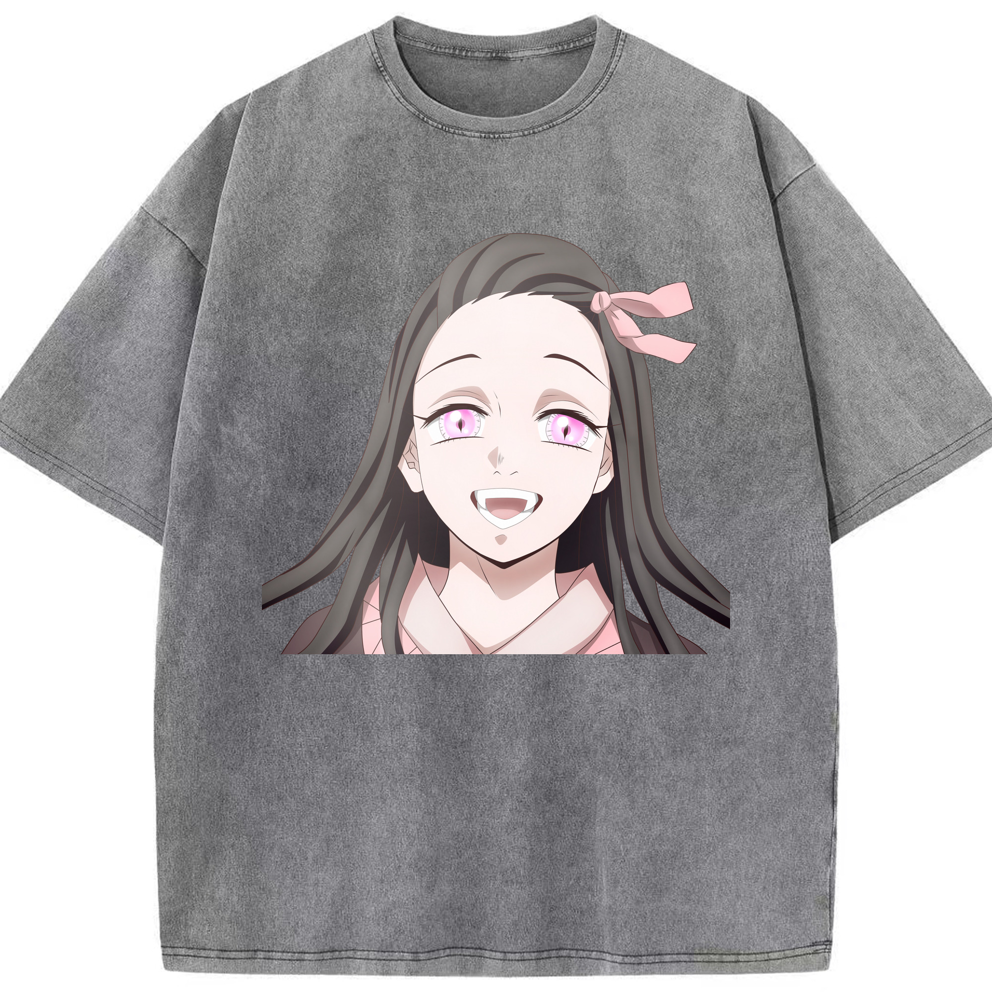 （画像用） 鬼滅の刃（きめつのやいば）竈門 禰󠄀豆子／かまど ねずこ Kamado Nezuko 綿100% ヴィンテージ風 半袖Tシャツ（フロントプリント）