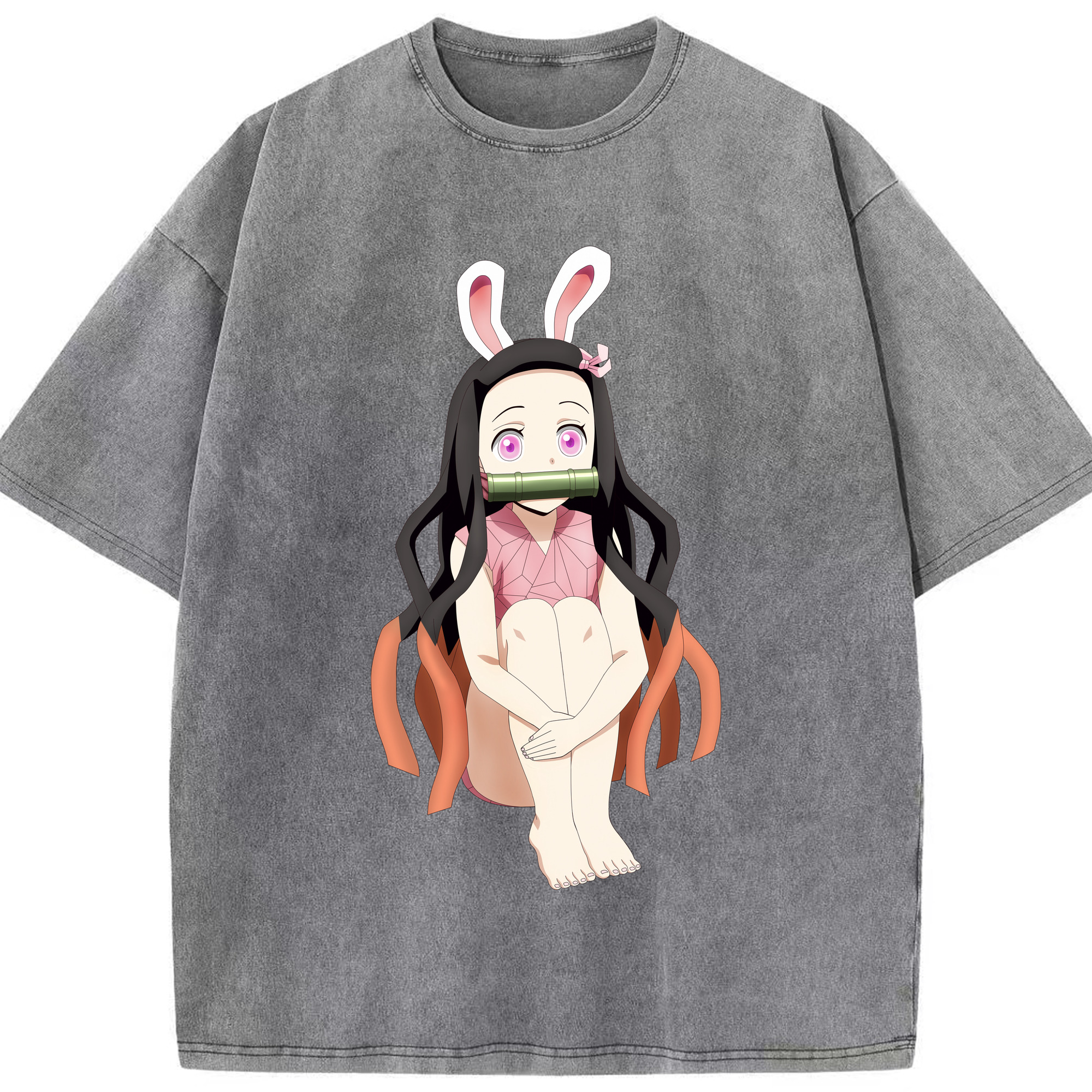 （画像用） 鬼滅の刃（きめつのやいば）竈門 禰󠄀豆子／かまど ねずこ Kamado Nezuko 綿100% ヴィンテージ風 半袖Tシャツ（フロントプリント）