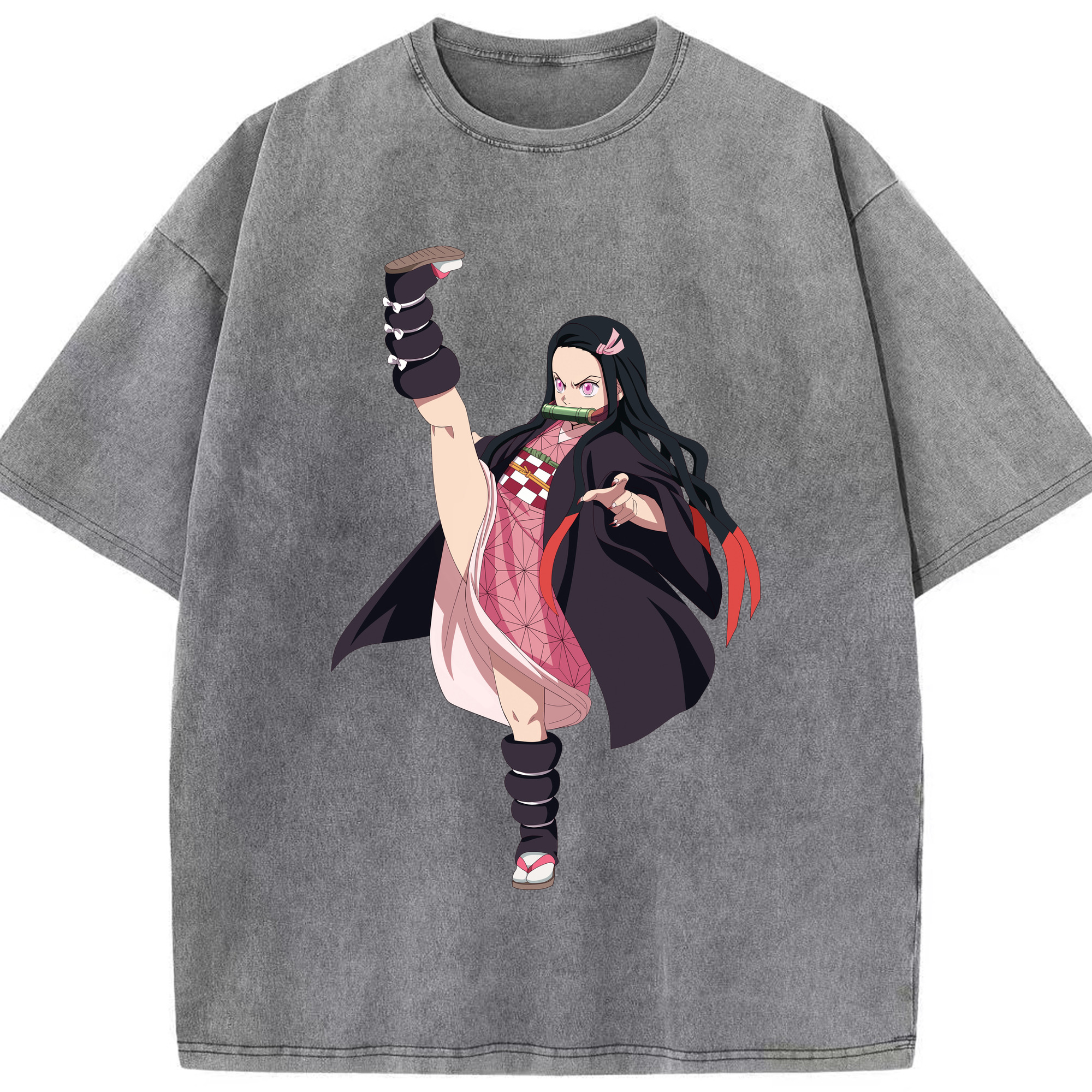 （画像用） 鬼滅の刃（きめつのやいば）竈門 禰󠄀豆子／かまど ねずこ Kamado Nezuko 綿100% ヴィンテージ風 半袖Tシャツ（フロントプリント）
