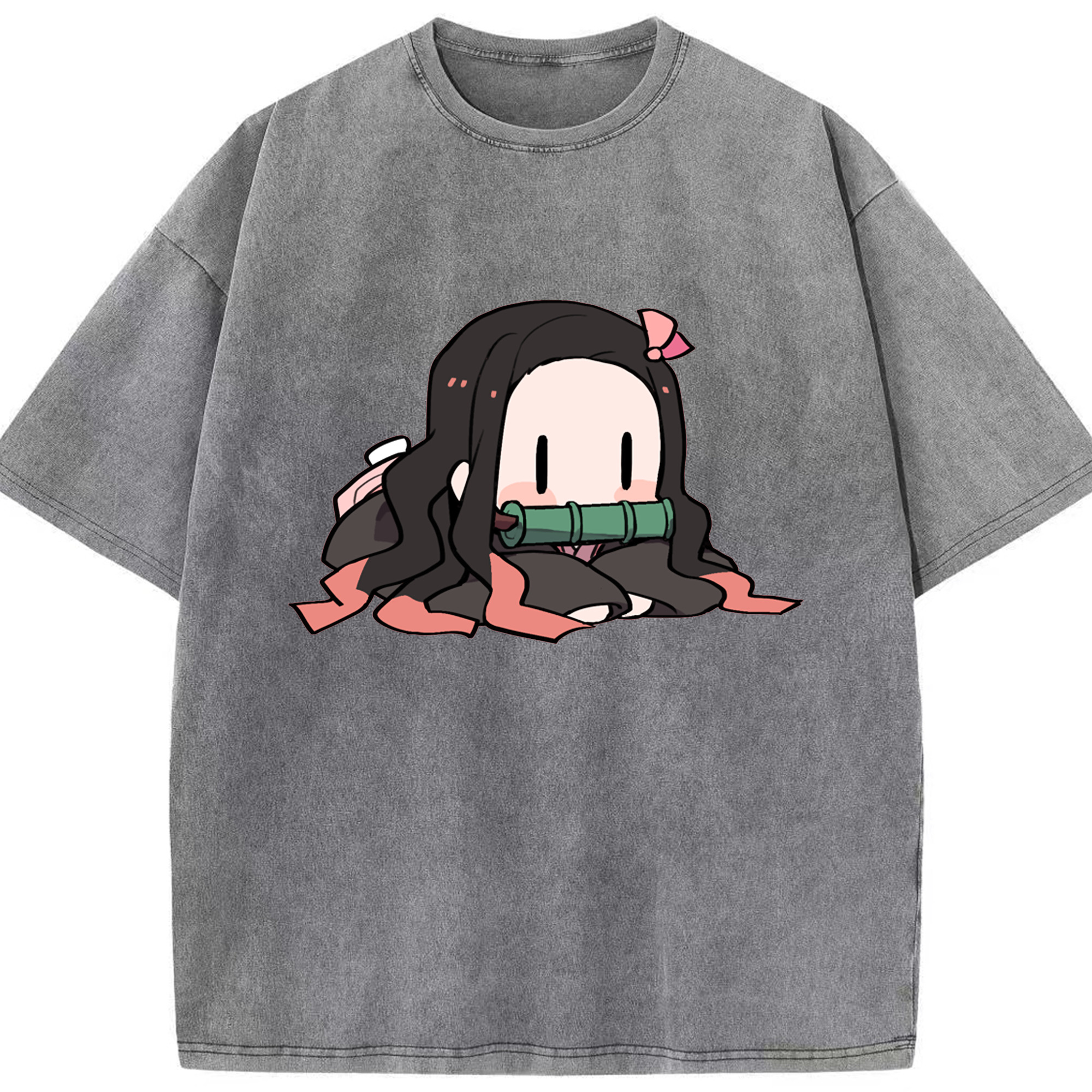 （画像用） 鬼滅の刃（きめつのやいば）竈門 禰󠄀豆子／かまど ねずこ Kamado Nezuko 綿100% ヴィンテージ風 半袖Tシャツ（フロントプリント）